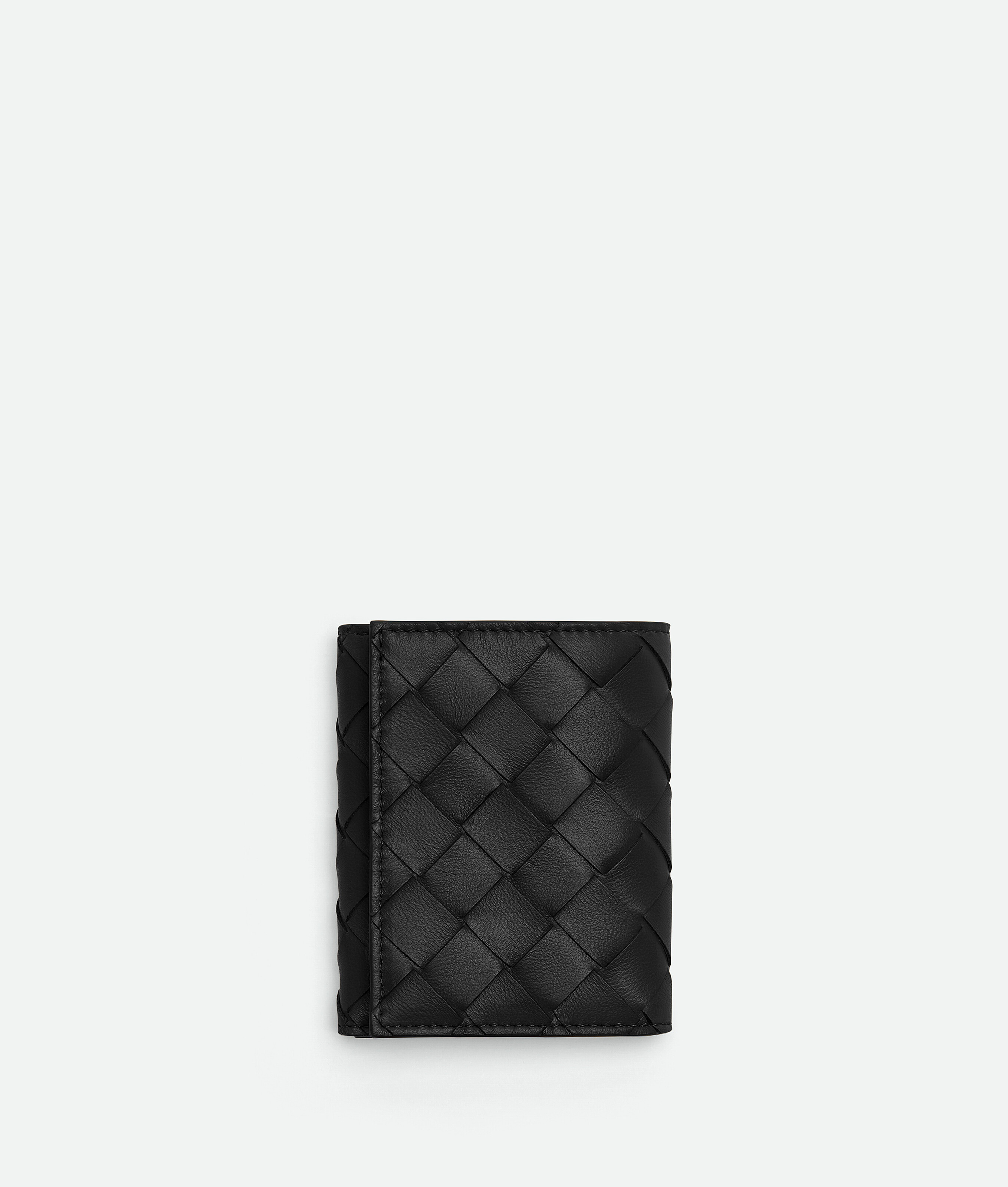 Bottega Veneta Small Intrecciato Tri-fold Zip Wallet In Black