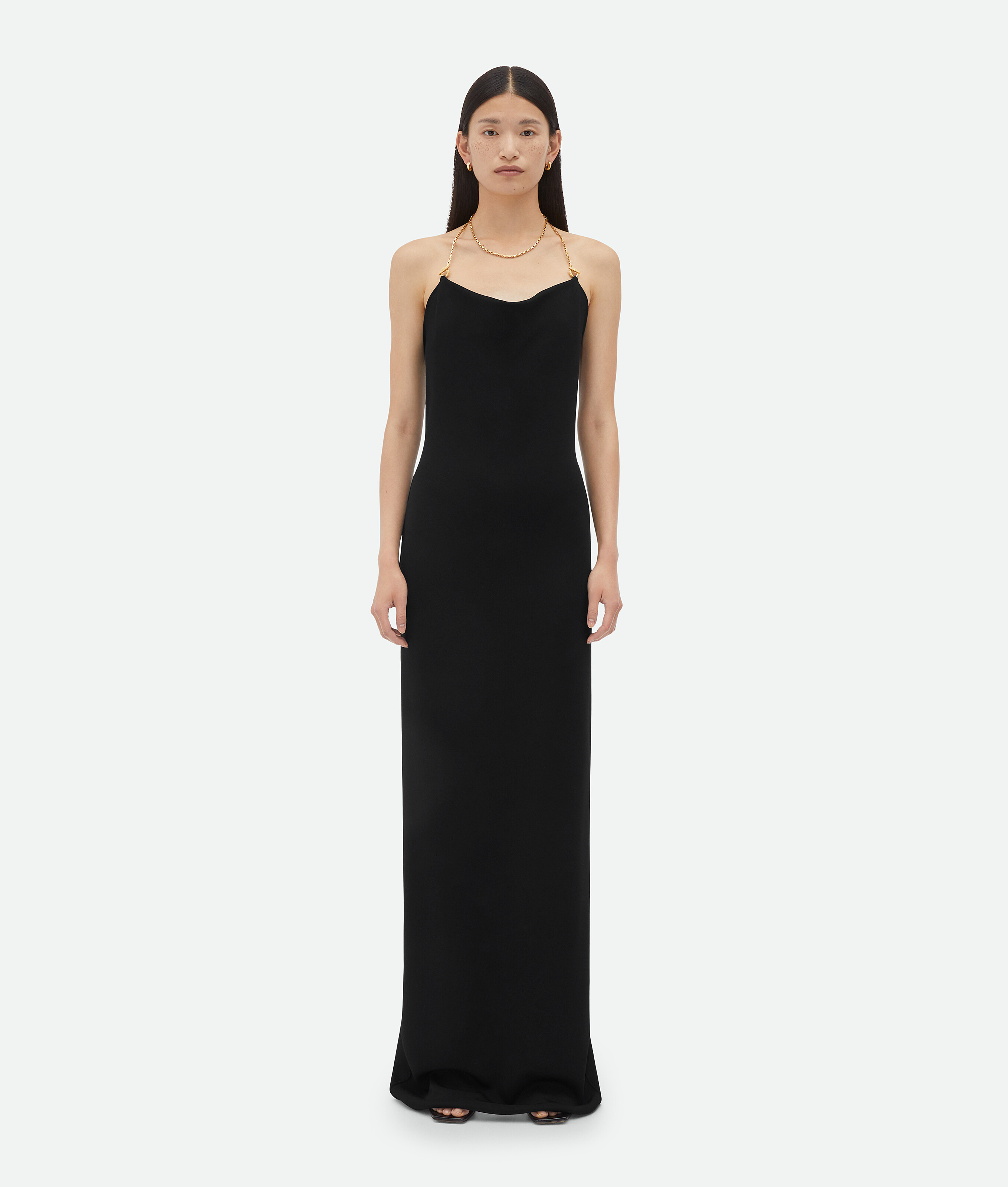 Shop Bottega Veneta Viscose Long Dress With Chain Detail In Black