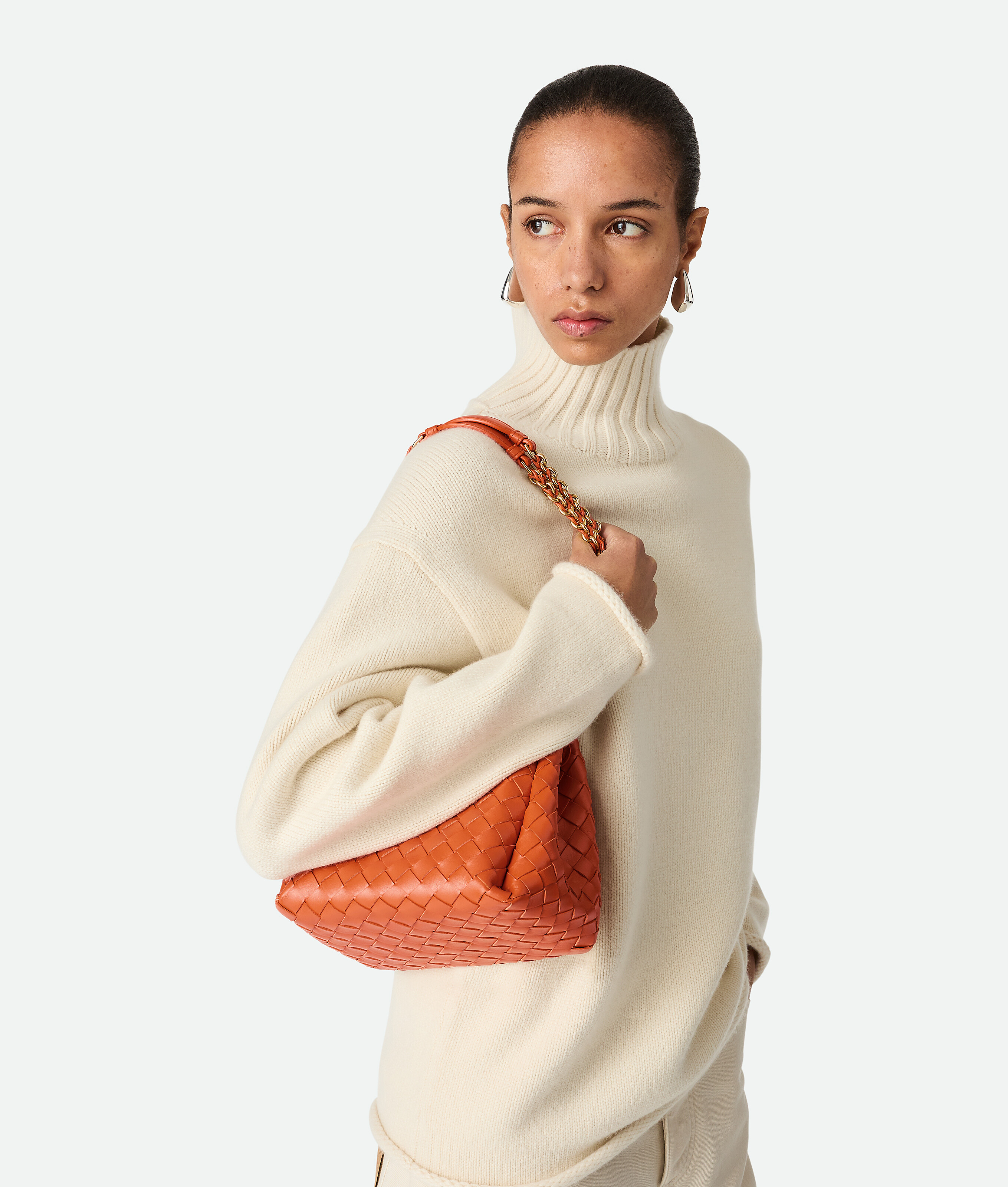 Bottega Veneta Small Parachute Leather Shoulder Bag In Burned Orange