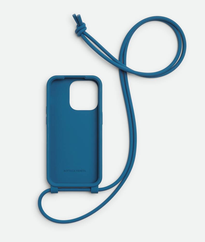 Bottega Veneta® Men's iPhone 14 Pro Case On Strap in Deep Pacific