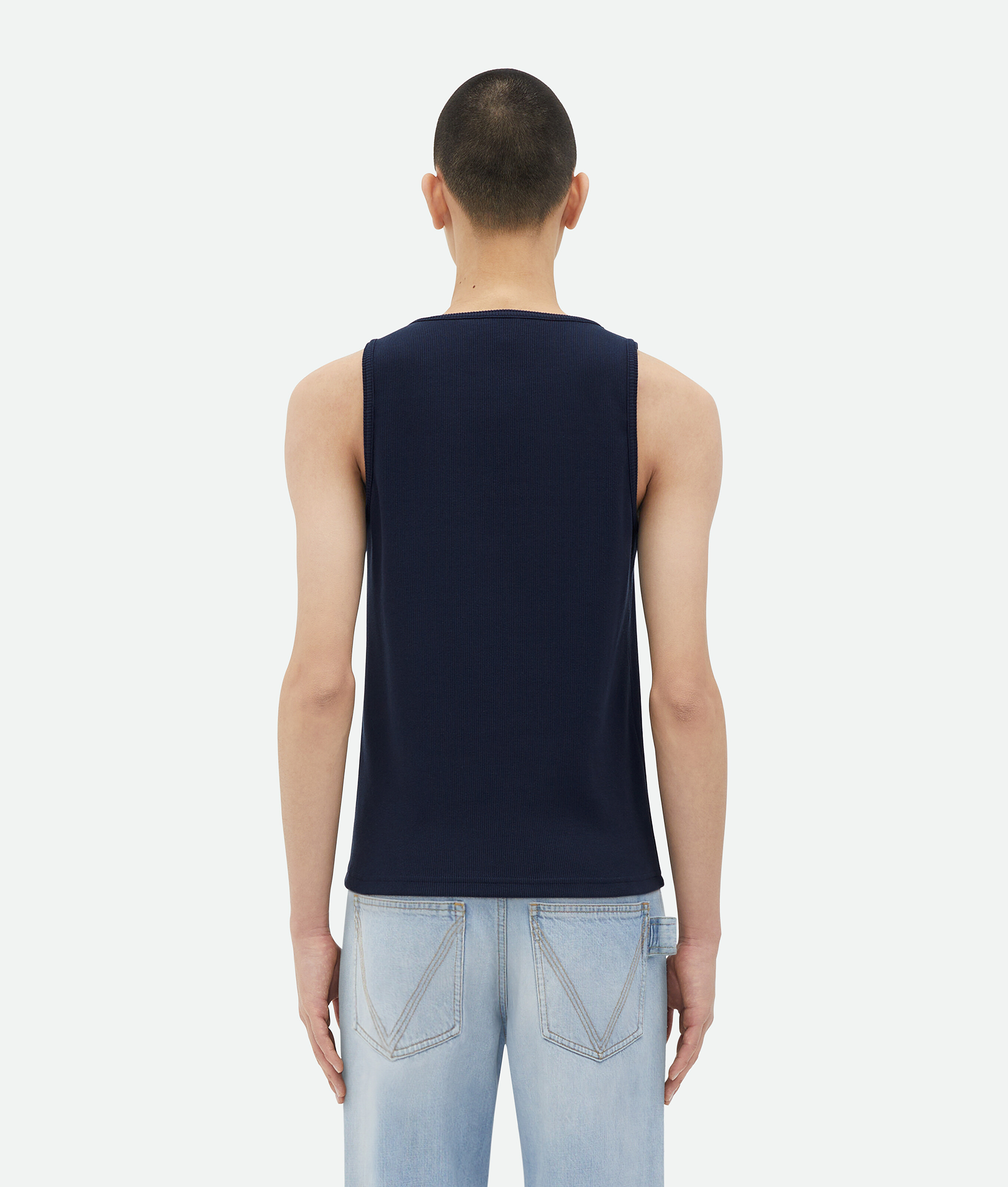 Shop Bottega Veneta Stretch Cotton Ribbed Tank Top In Blue