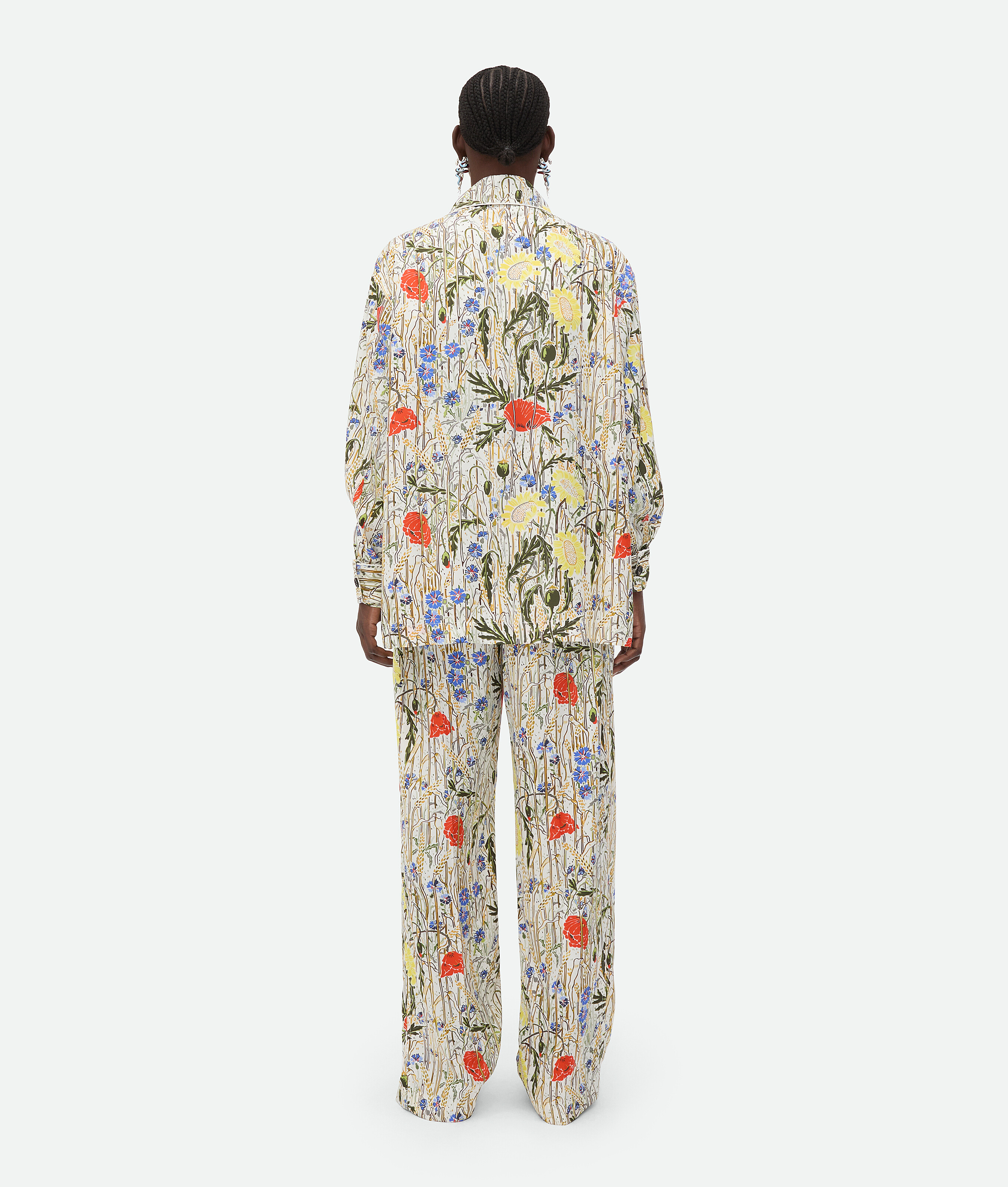 Bottega Veneta Womens Chalk Hibiscus Khaki Flower-print Wide-leg High-rise Woven-blend Pyjama Set In Chalk/hibiscus/khaki