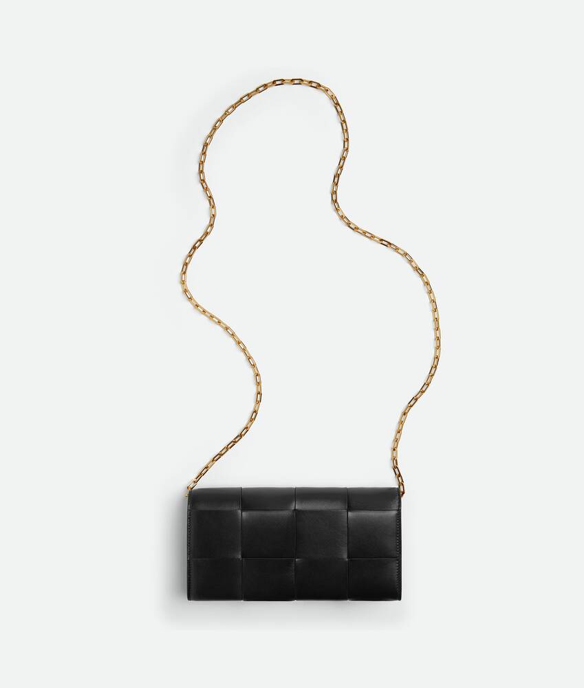 Cassette Mini Leather Wallet On Chain in Black - Bottega Veneta