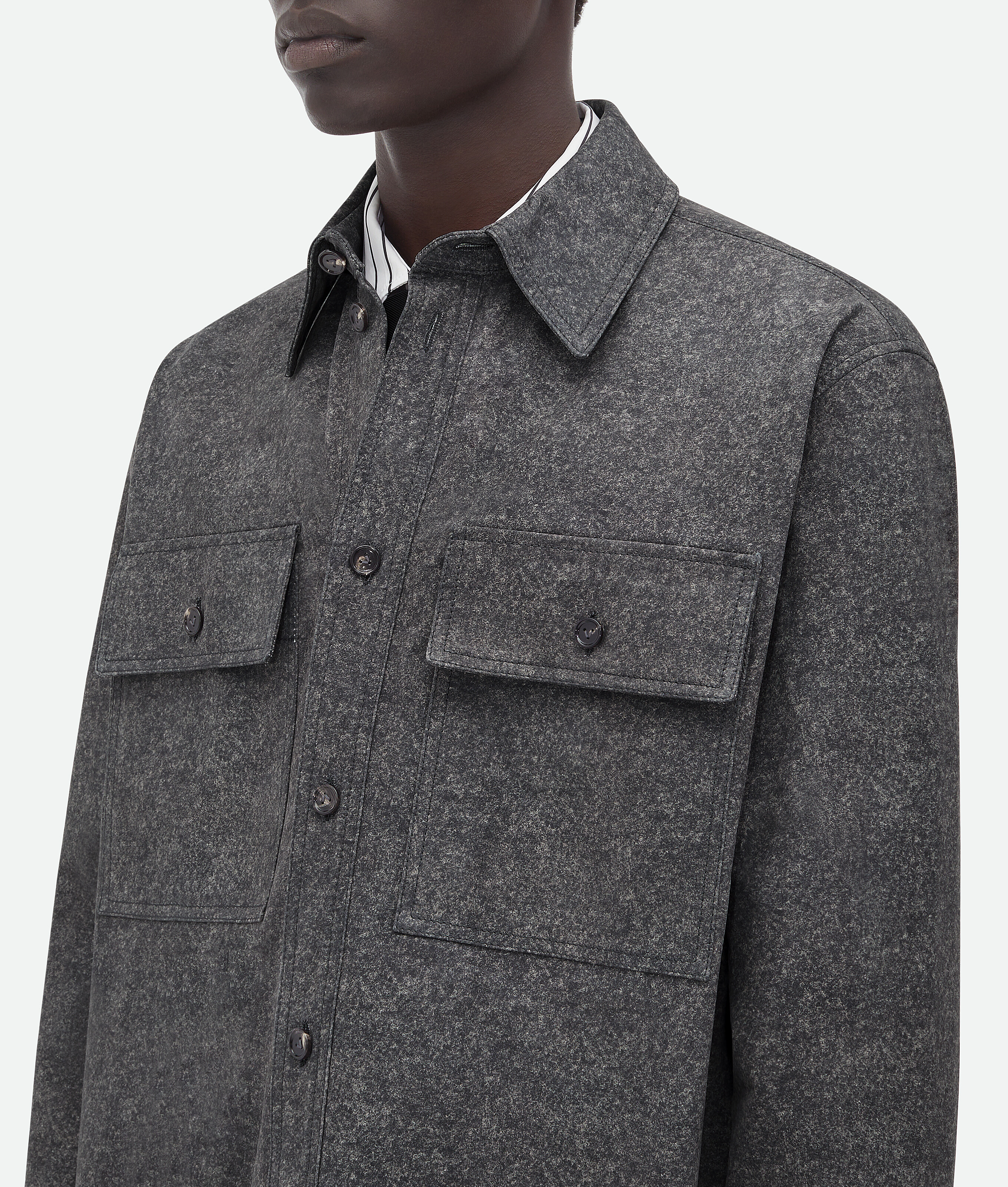 Shop Bottega Veneta Printed Leather Flannel Shirt In Grey