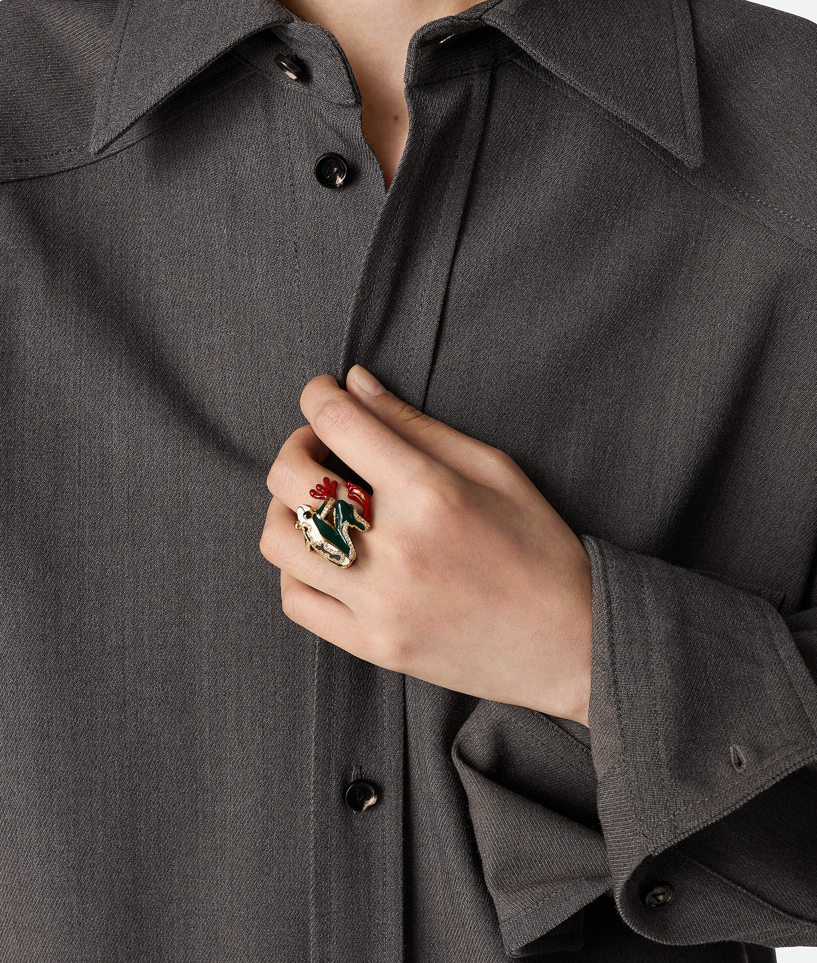 Bottega Veneta Rana Ring - White/dark Green - Woman - O-½