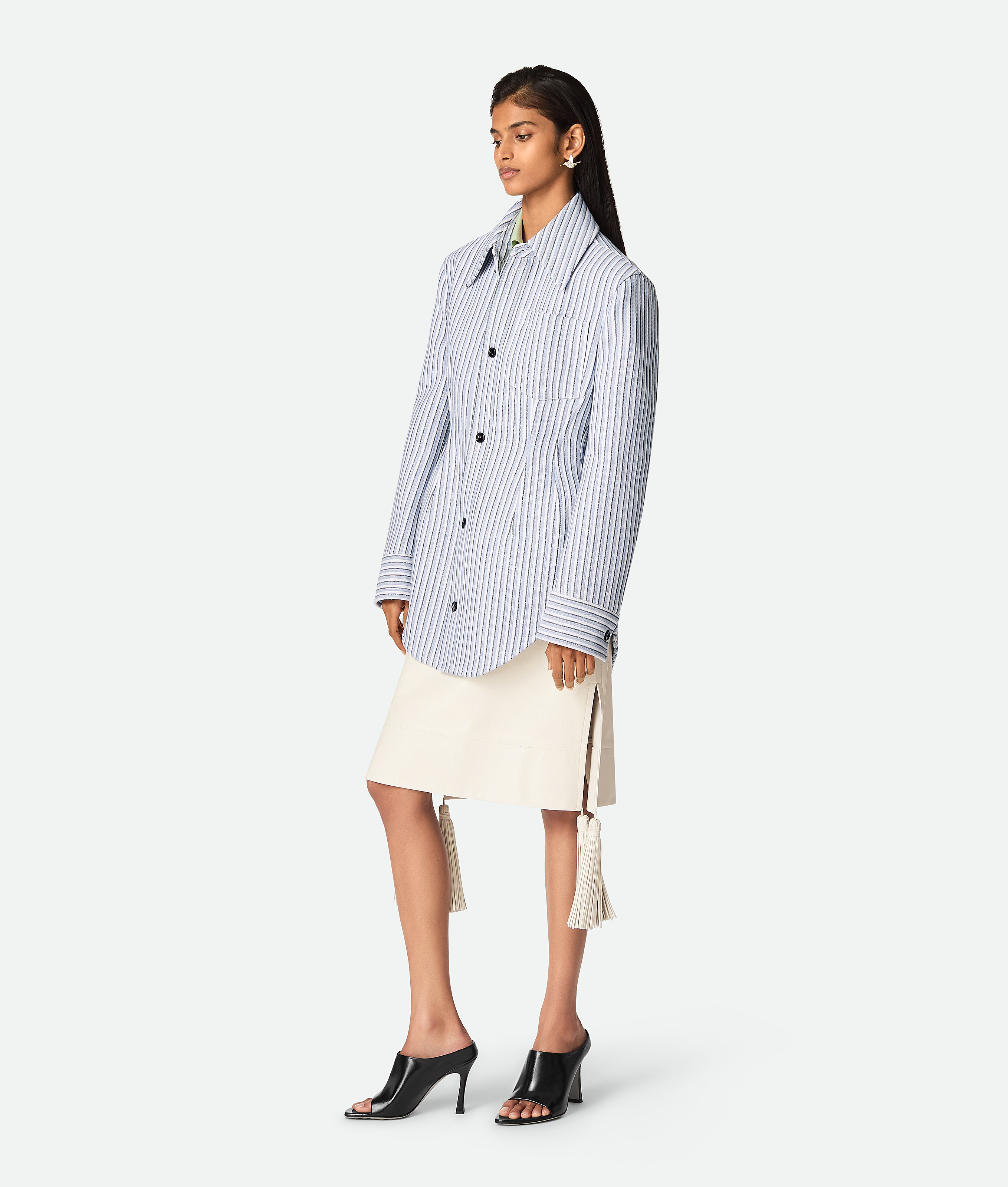 Bottega Veneta Gestreifte Jacke Aus Strukturierter Baumwolle In Chalk/admiral/navy