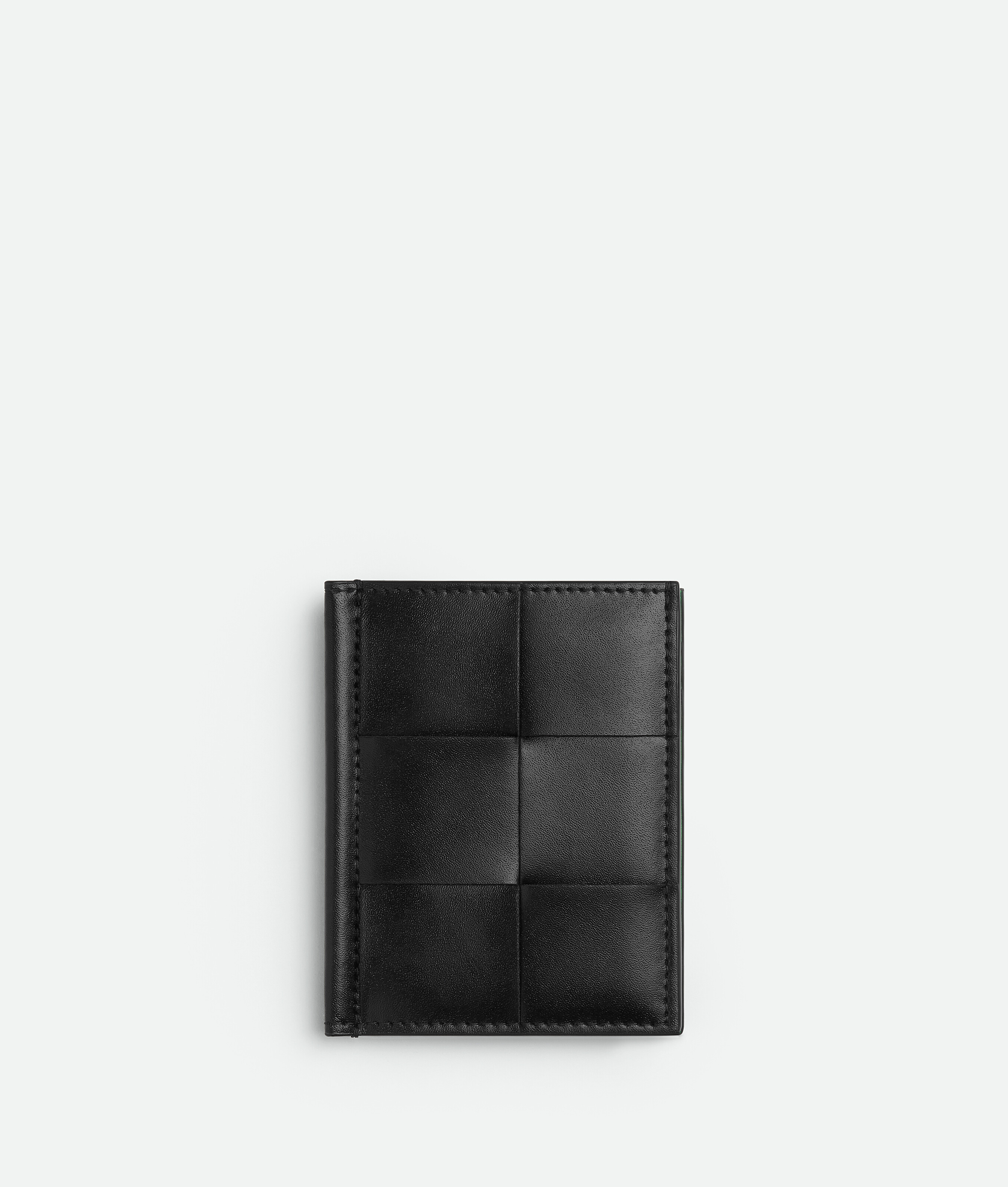 Shop Bottega Veneta Cassette Slim Flap Card Case In Black/parakeet