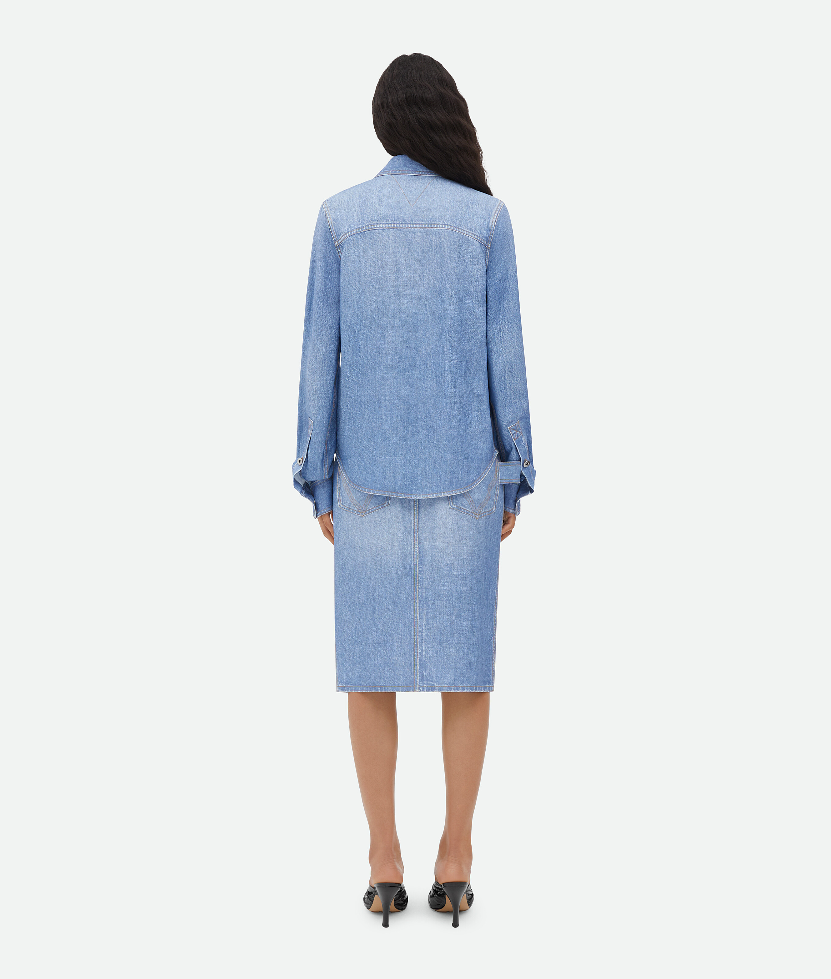 Bottega Veneta Printed Viscose And Silk Denim Shirt In Blue