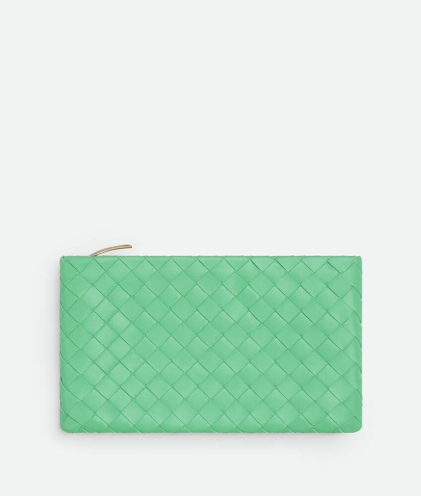 Bottega Veneta Green Leather Intrecciato Pouch Clutch