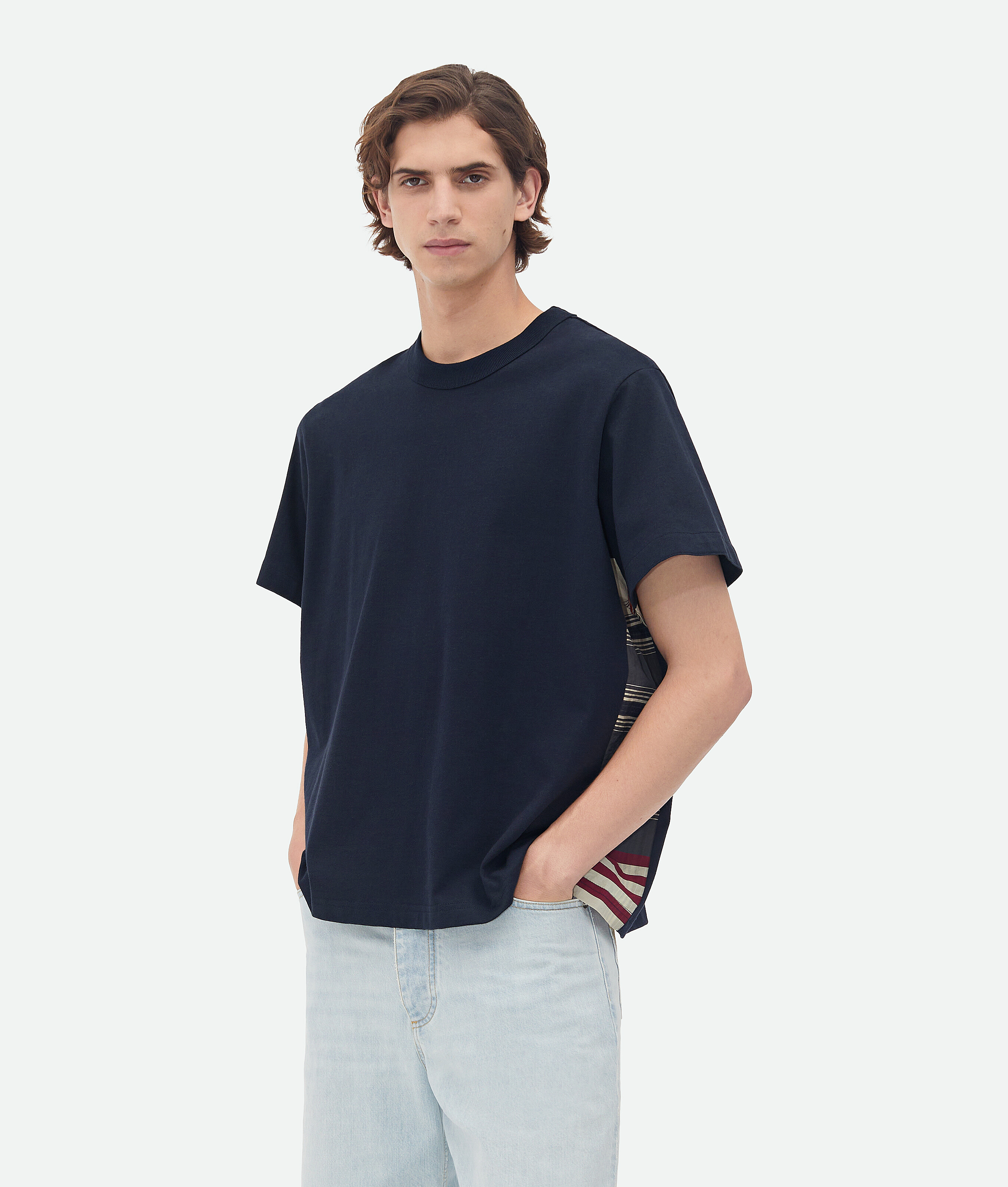 Bottega Veneta Silk And Cotton T-shirt In Abyss/multistripes
