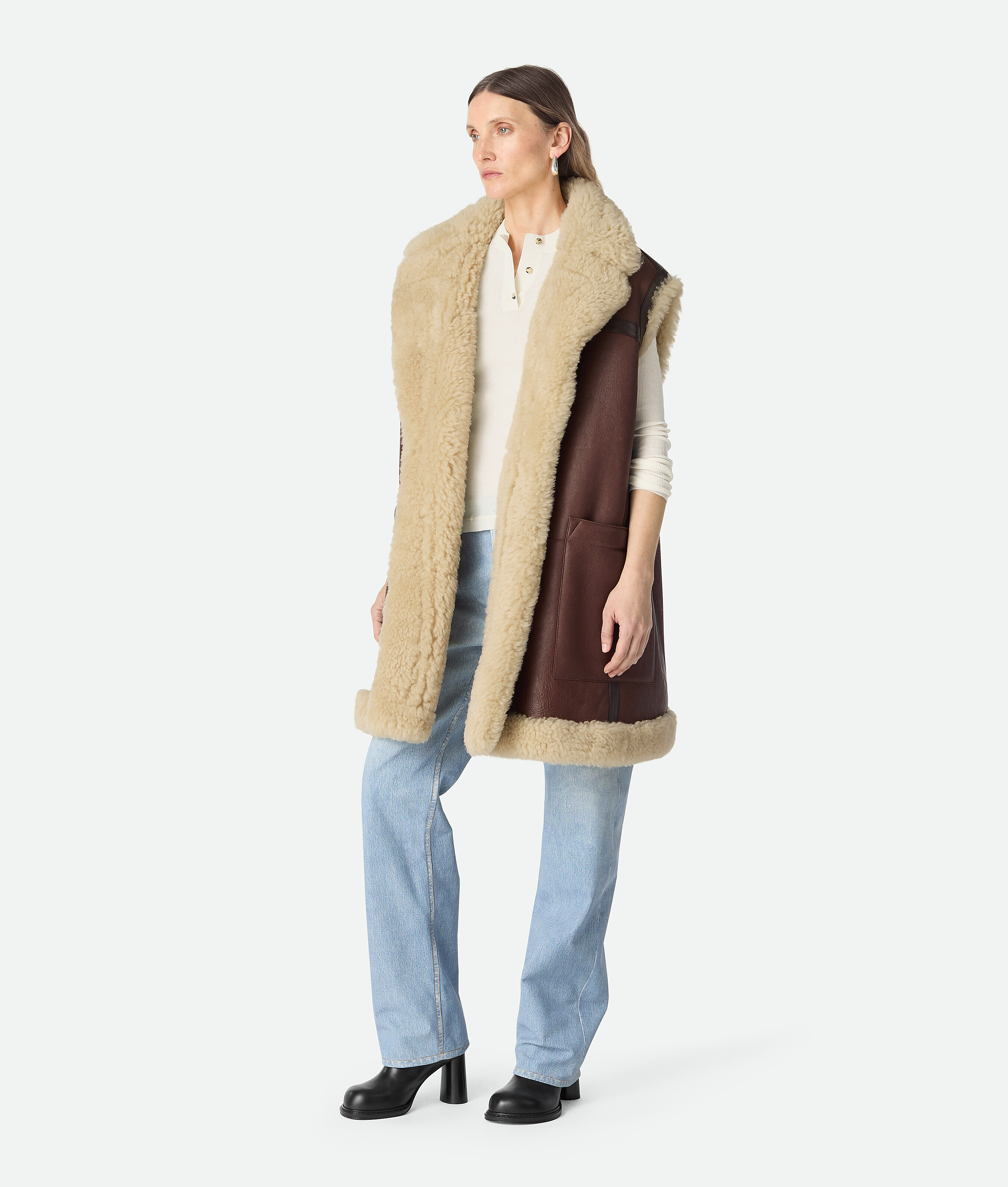 Bottega Veneta Leather And Shearling Gilet In Brown