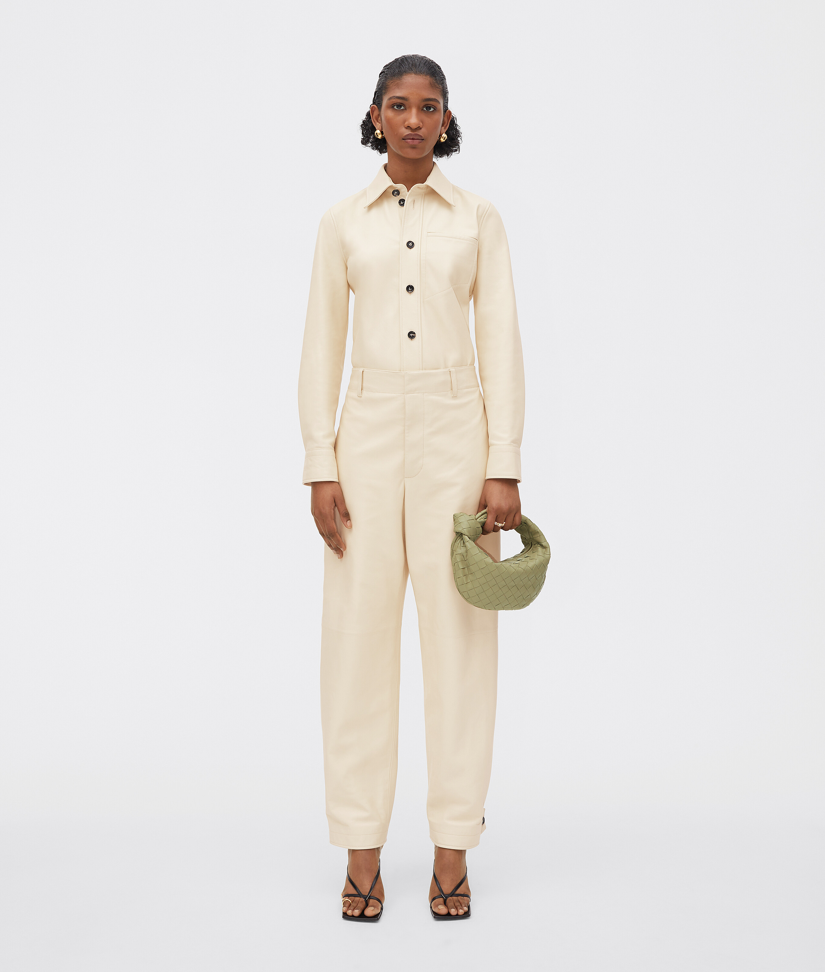 Bottega Veneta Small Hop Leather Shoulder Bag In Travertine