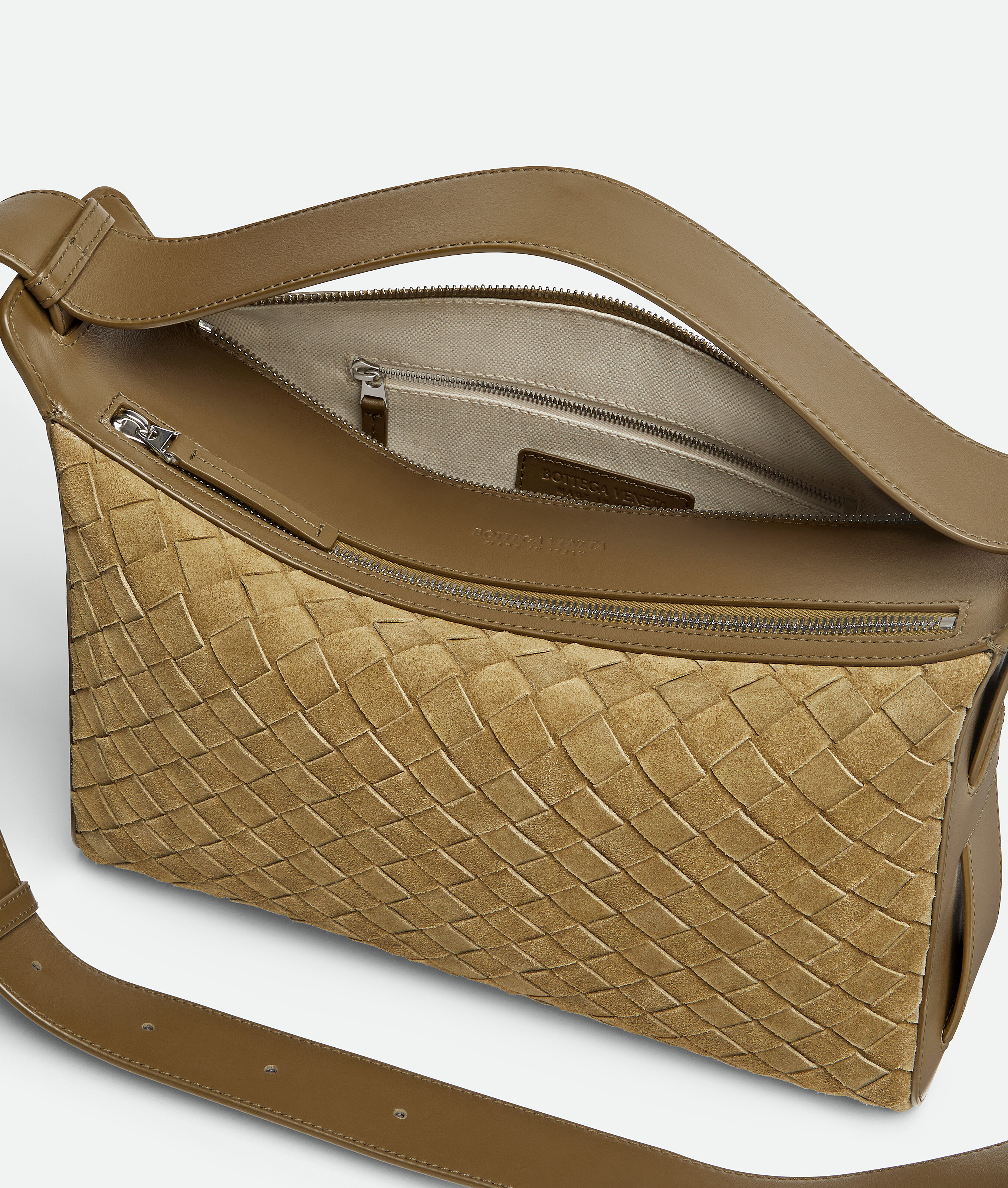 Bottega Veneta Suede Intrecciato Tribeca Cross-body Bag In Brown