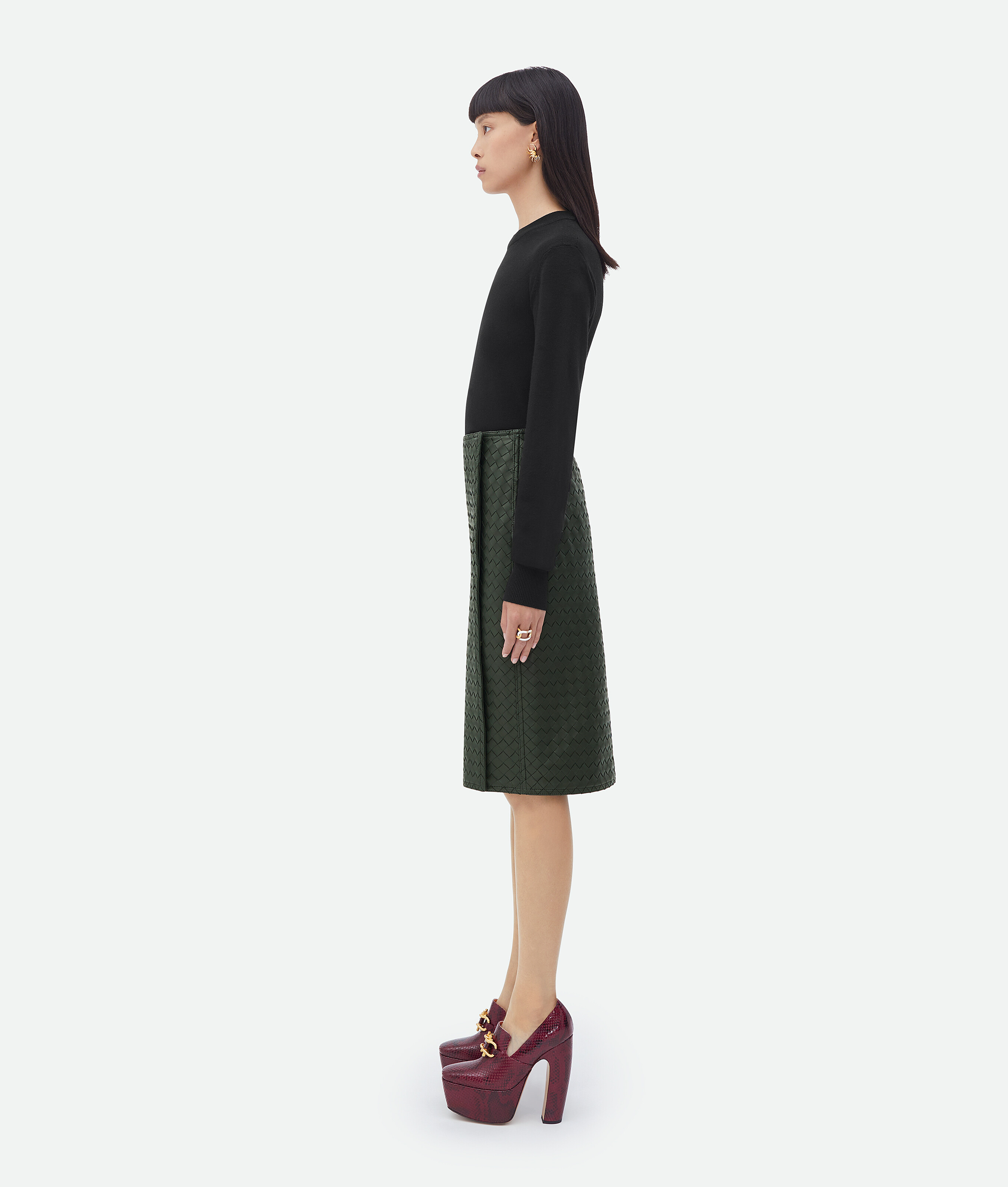 Shop Bottega Veneta Intrecciato Leather Skirt In Green