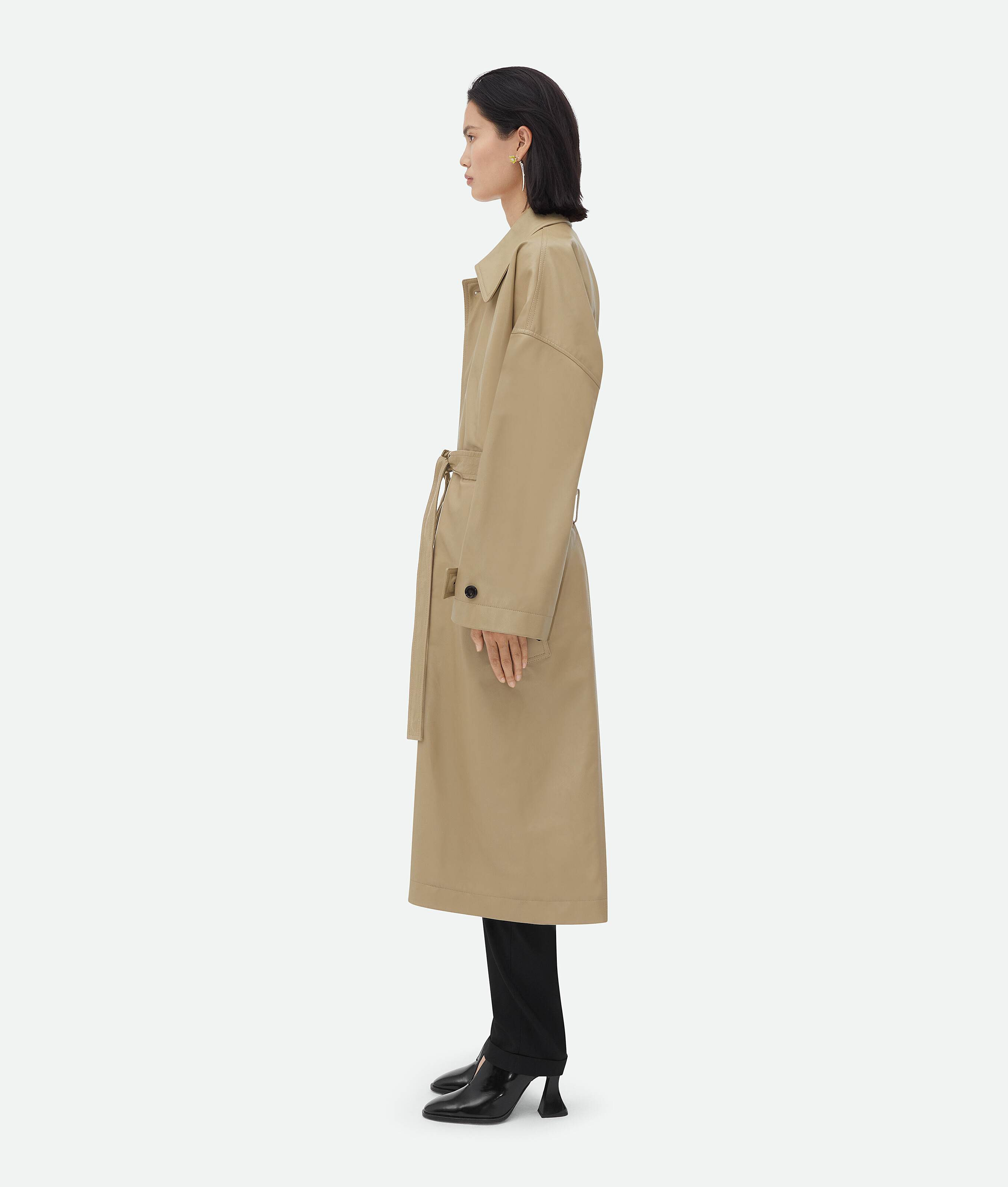 Shop Bottega Veneta Leather Coat With Check Lining In Beige