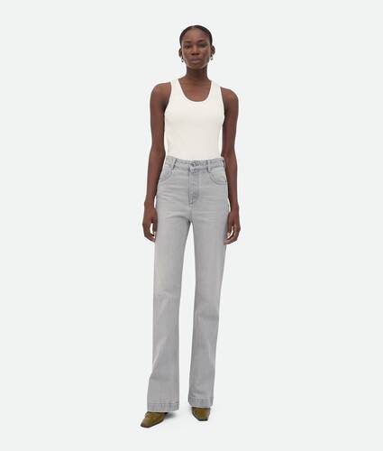 Display a large version of the product image 1 - Light Grey Washed Flared Denim