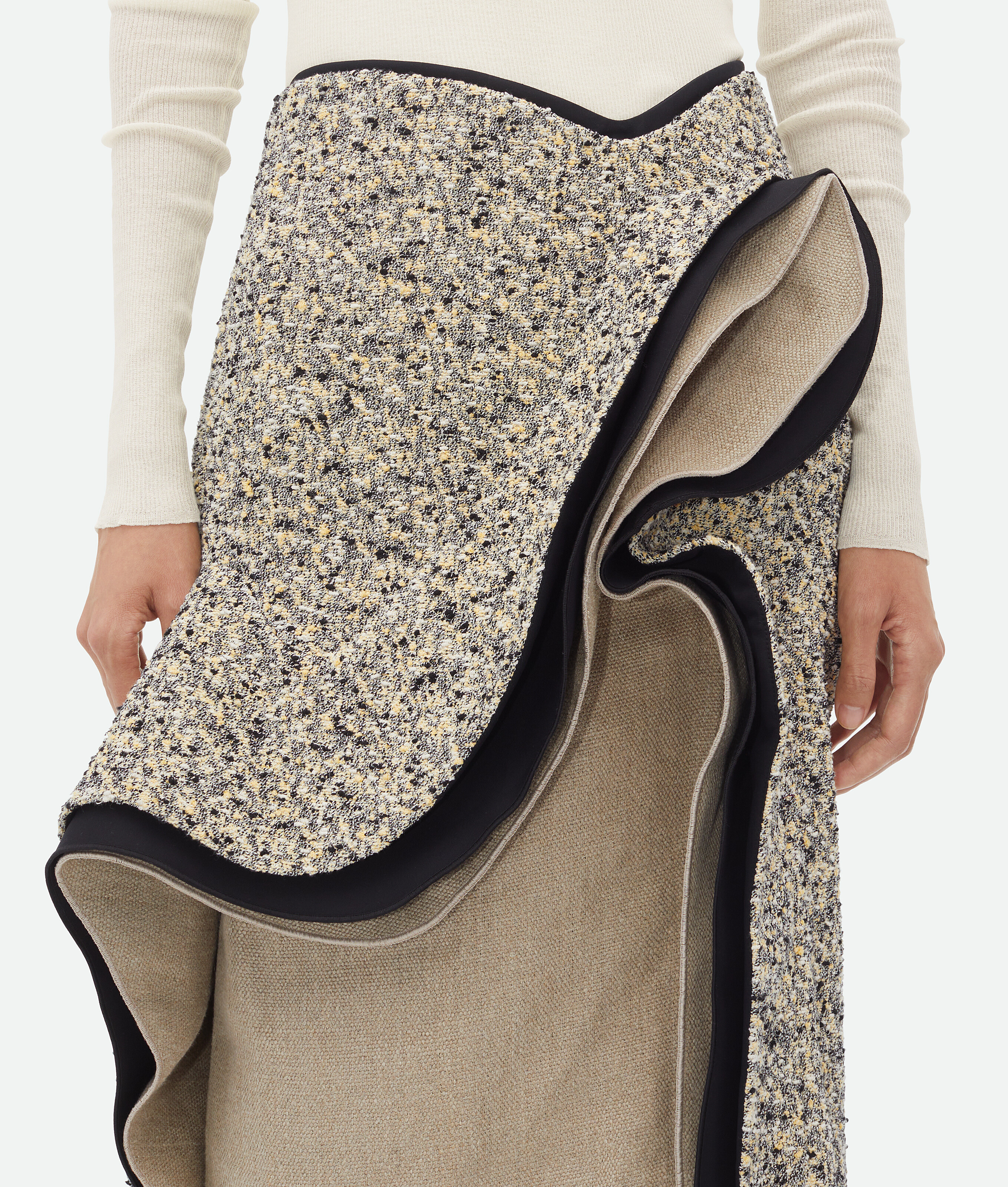 Shop Bottega Veneta Textured Terrazzo Cotton Ruffle Skirt In Multicolor