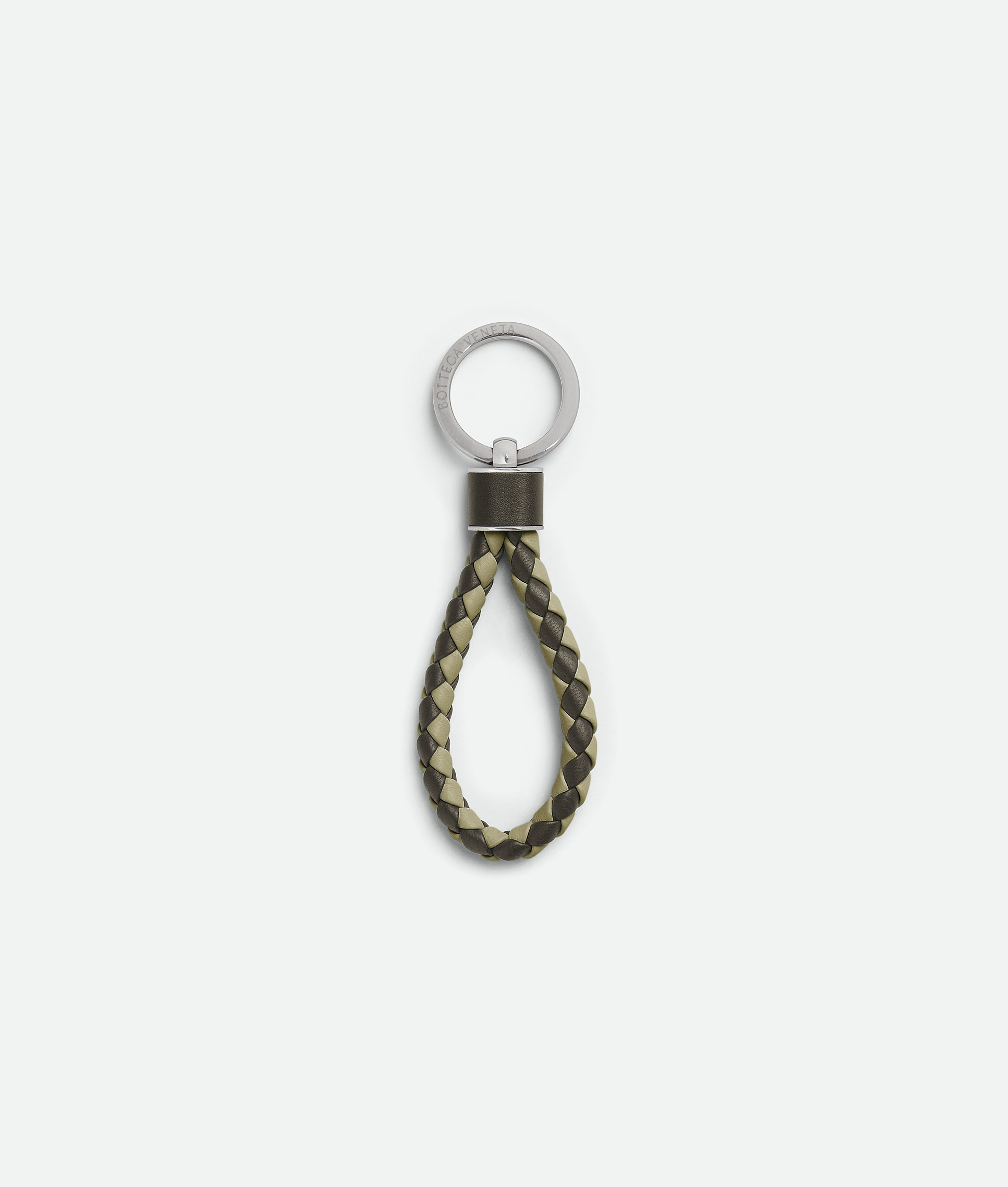 Shop Bottega Veneta Intreccio Key Ring In Kaki/travertine