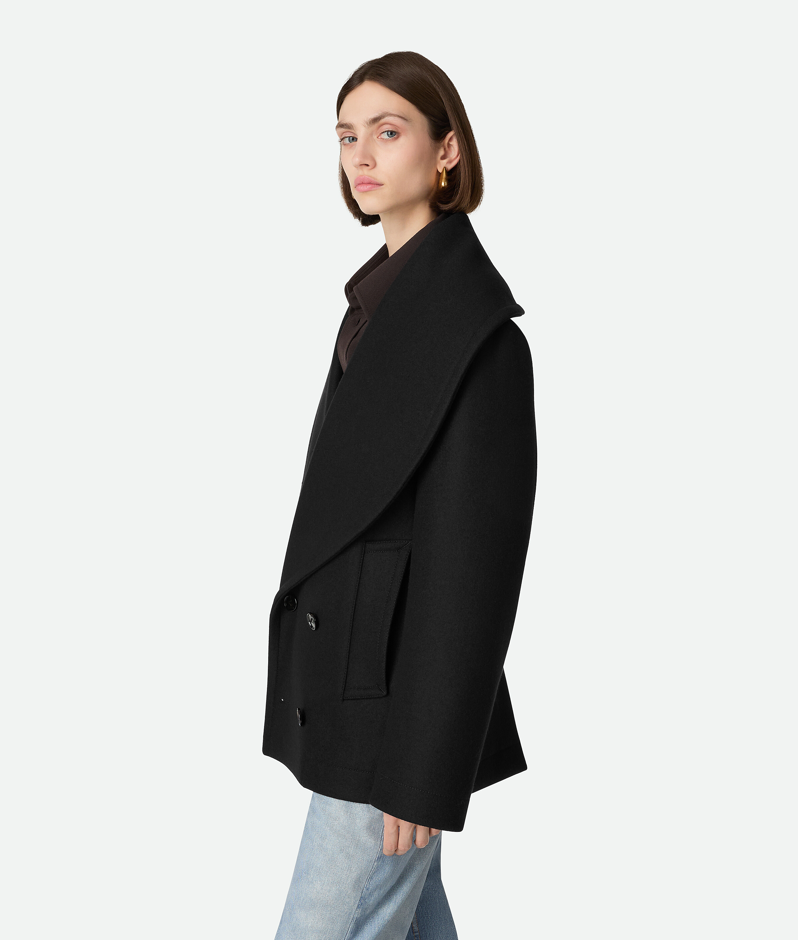 Bottega Veneta Stretch Wool Short Coat In Black