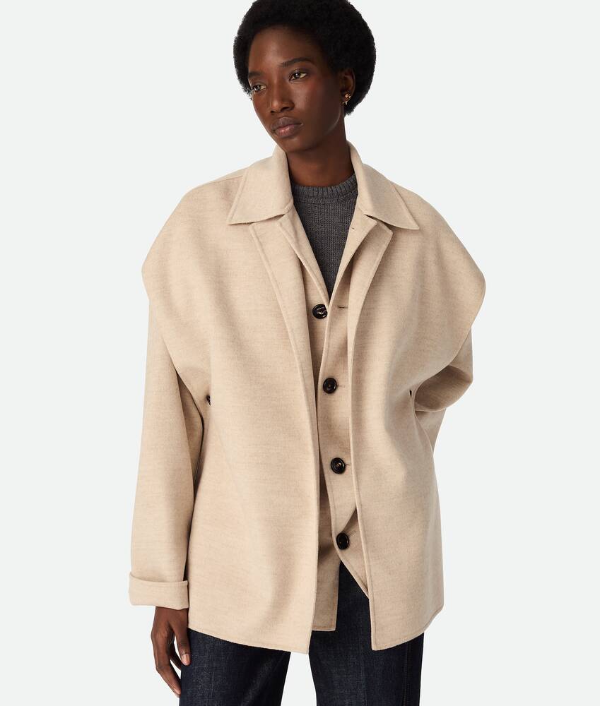 Bottega Veneta Women s Double Wool And Cashmere Short Coat in Beige melange. Shop online now