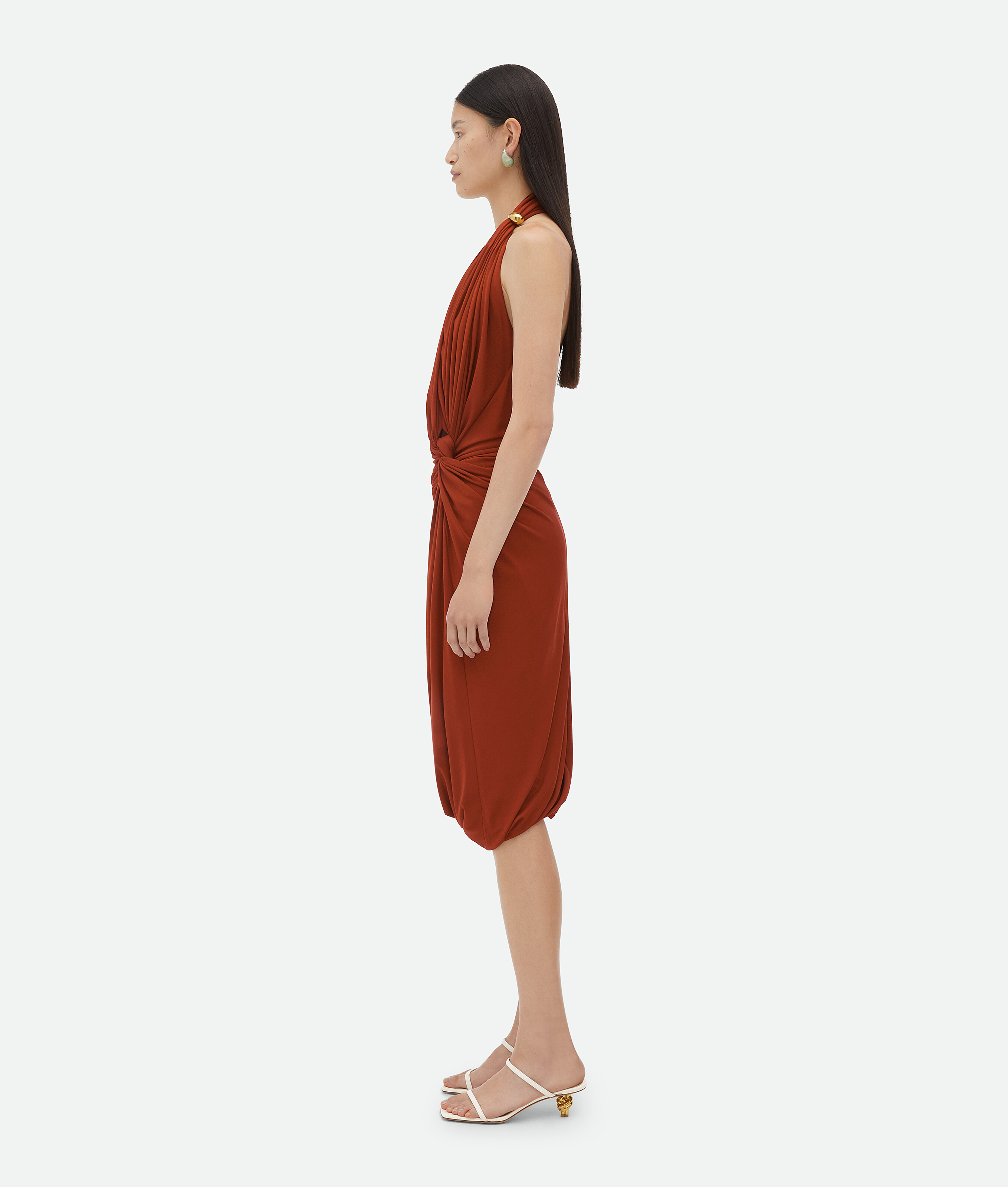 Shop Bottega Veneta Viscose Jersey Midi Dress In Brown