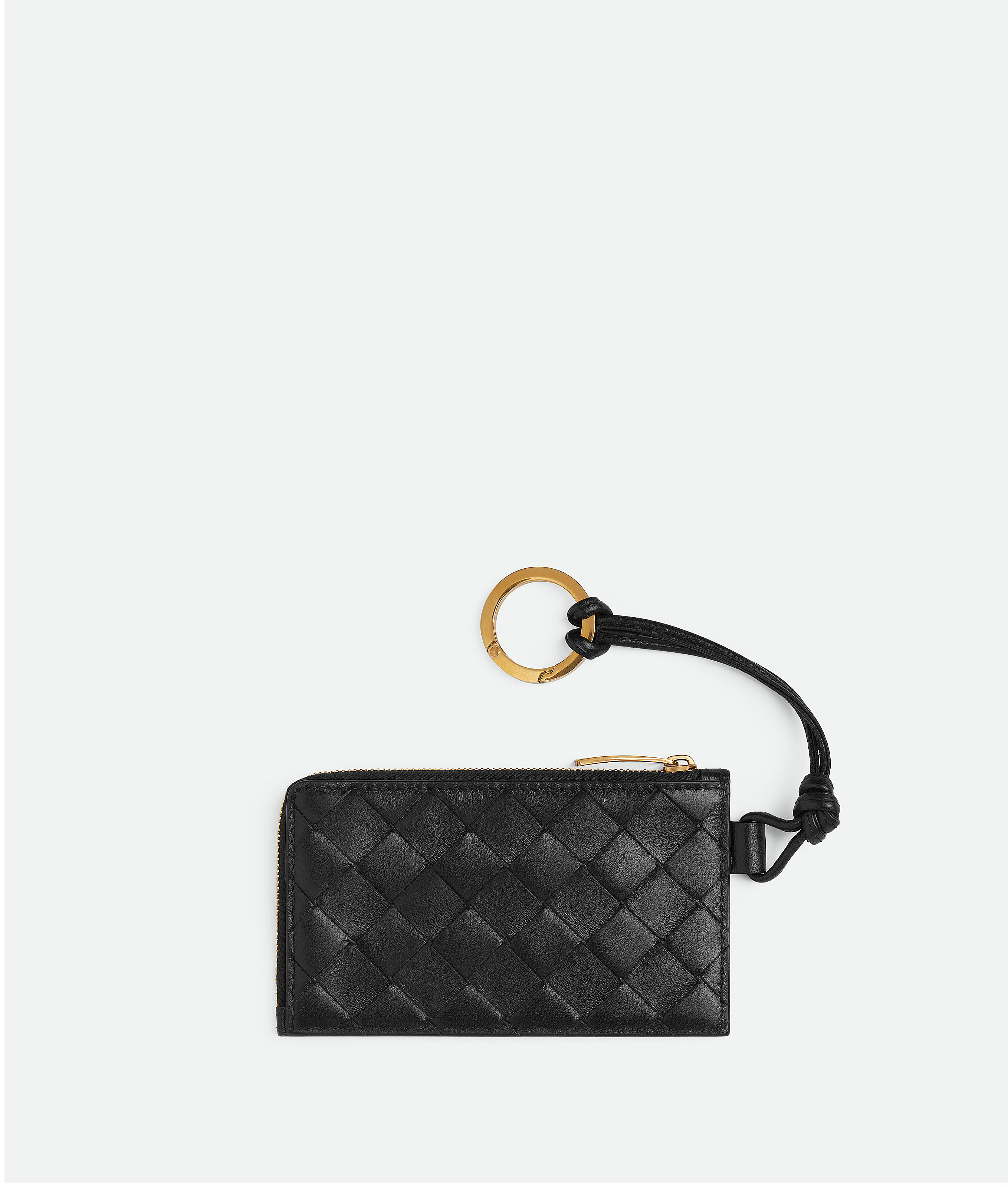 Shop Bottega Veneta Intrecciato L-zipped Card Case In Black