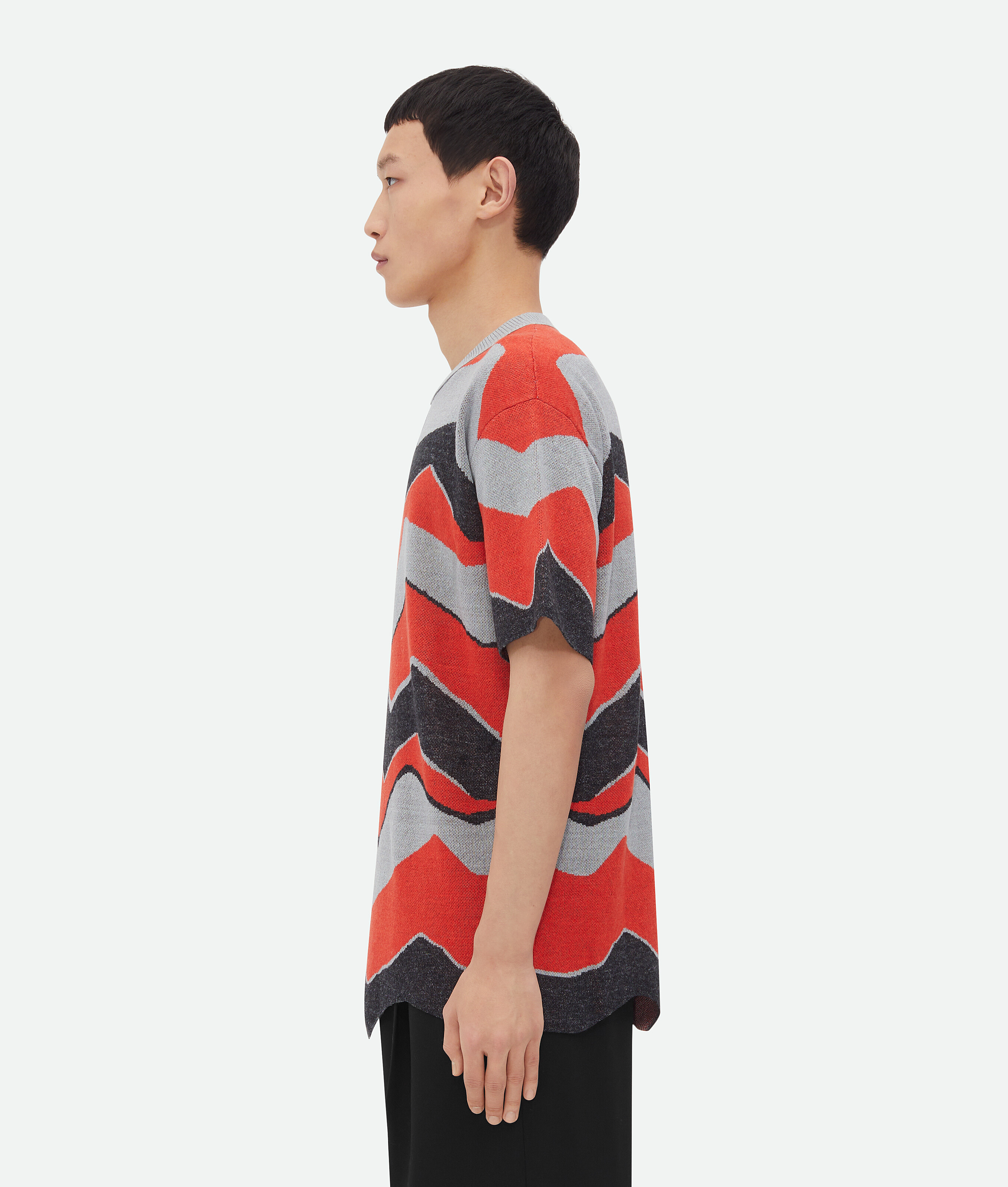 Bottega Veneta T-shirt En Maille Jacquard Zigzag In Tulip