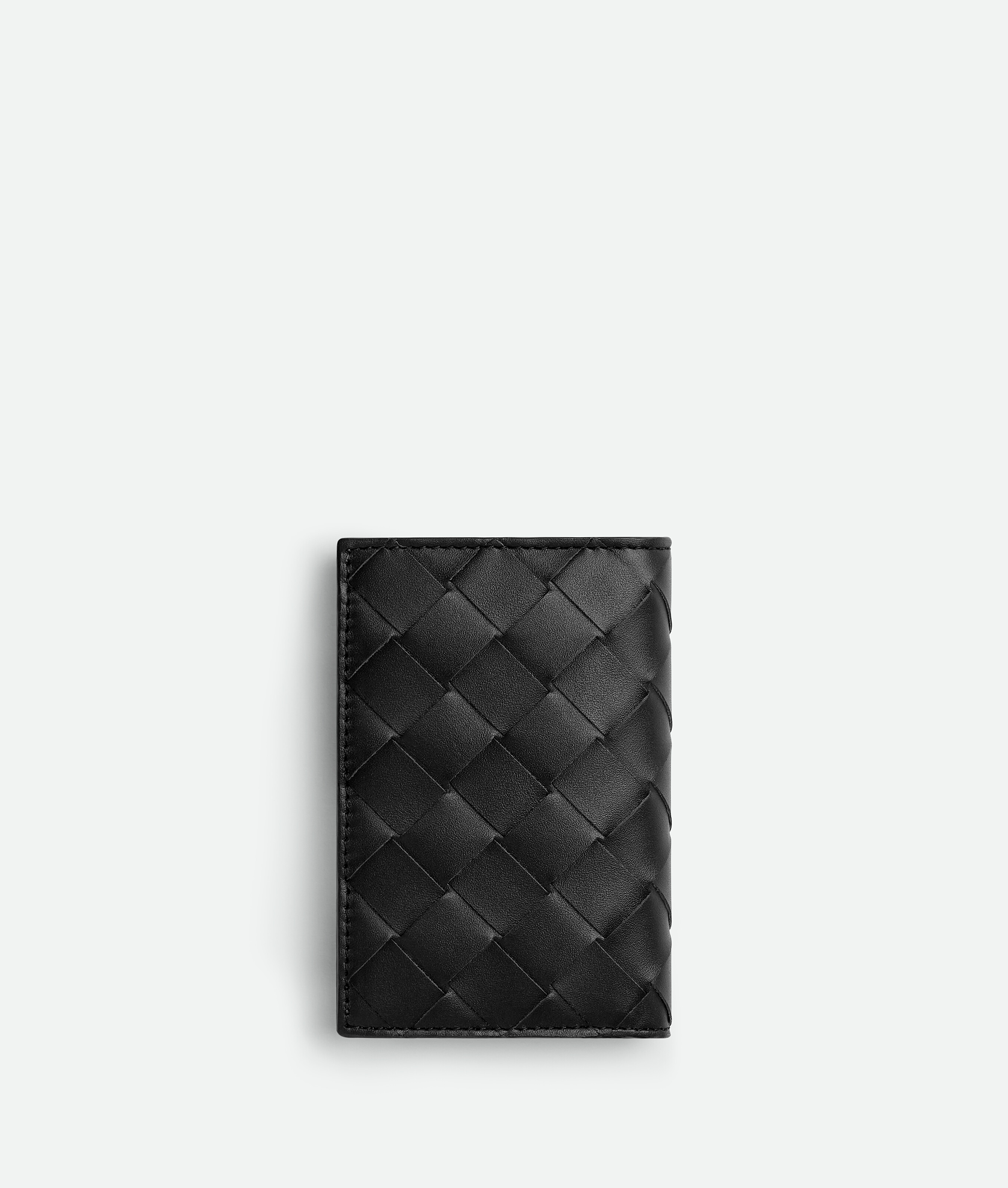 Bottega Veneta Intrecciato Flap Card Case In Black Grass