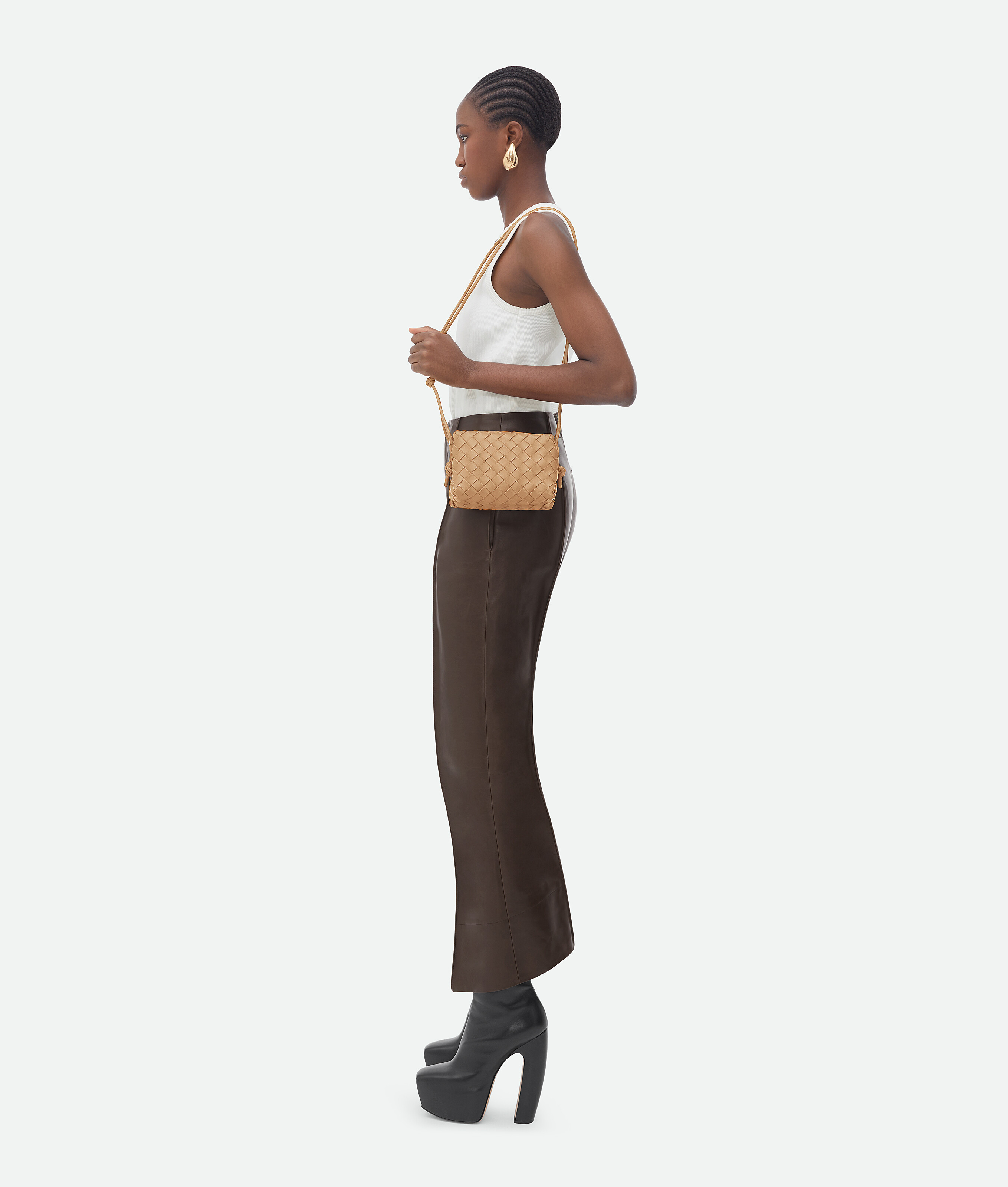 Bottega Veneta Mini Loop Intrecciato Leather Camera Bag In Beige