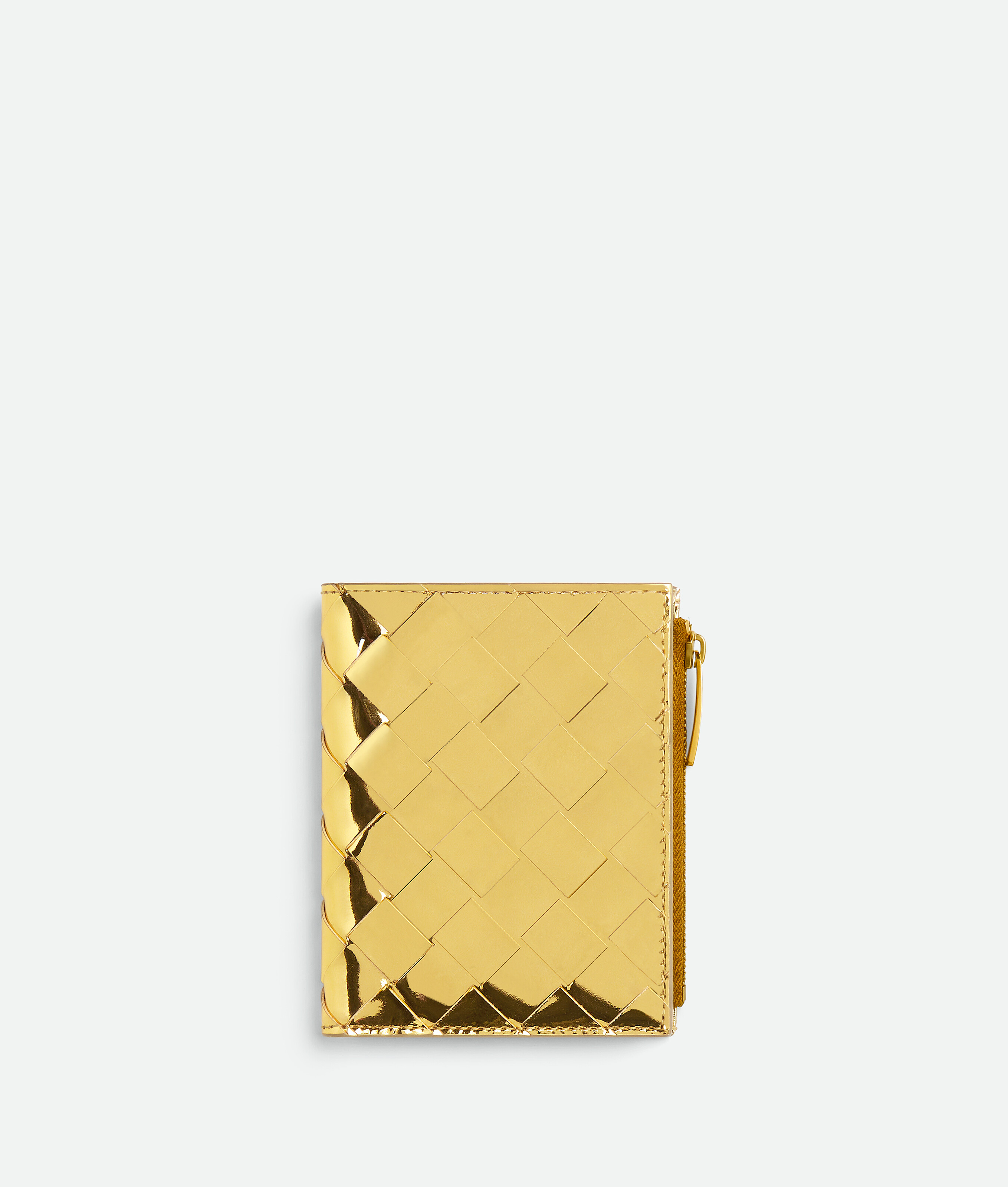 Bottega Veneta Small Bi-fold Intrecciato Wallet With Zip In Metallic