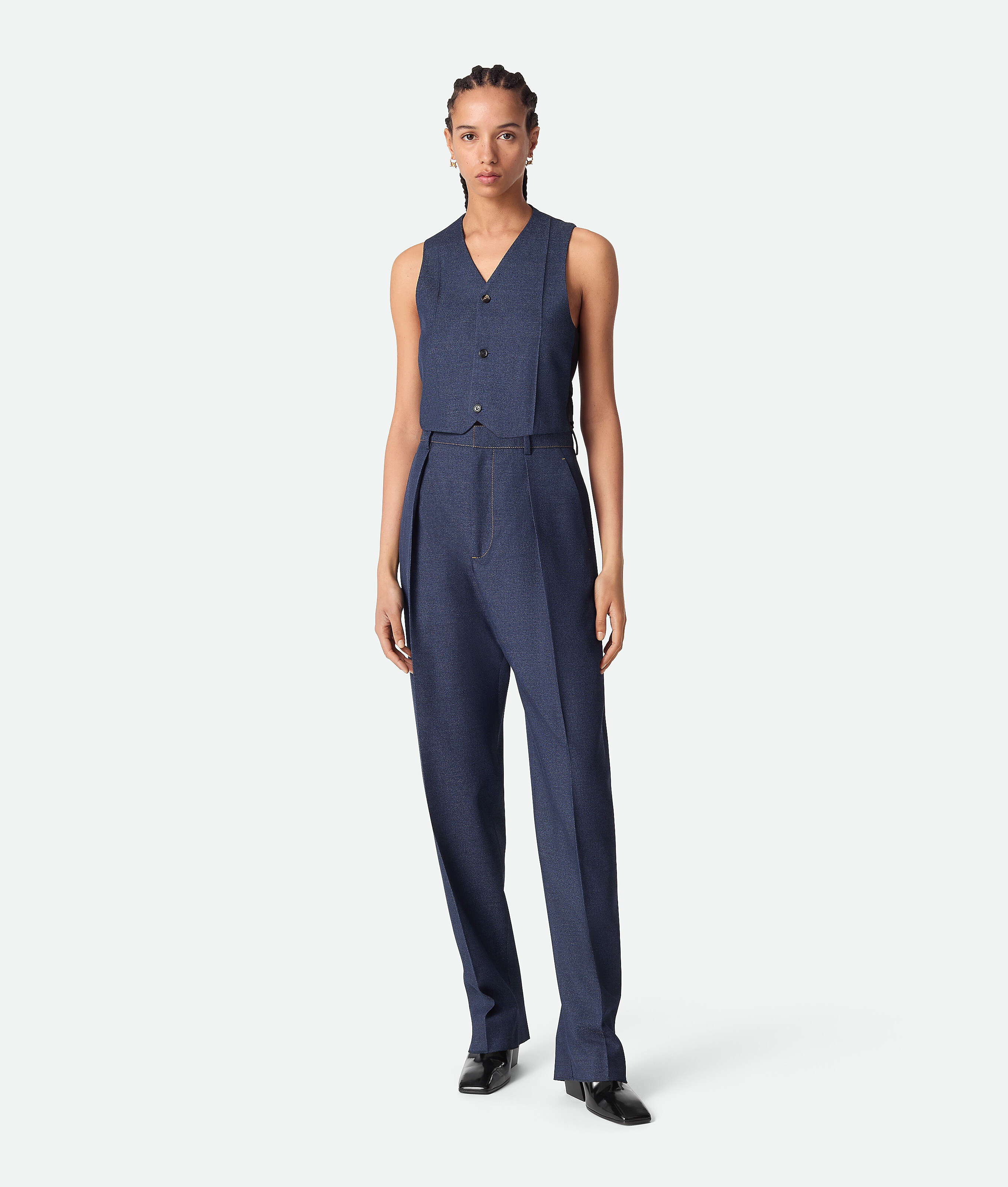 Bottega Veneta Melange Wool Pants - Blue - Woman - 38 - Wool