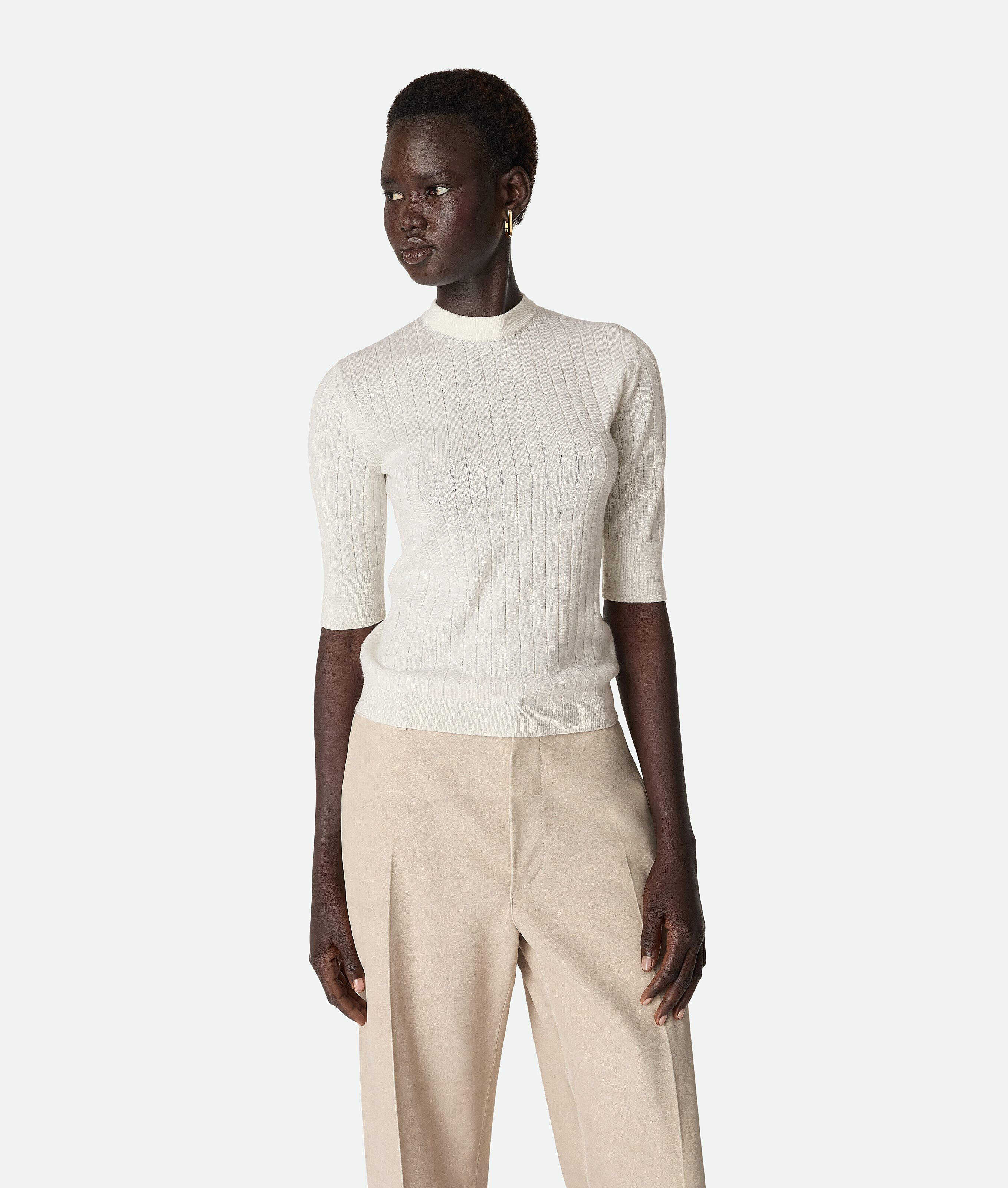 Bottega Veneta Wool Rib Top - Chalk - Woman - XS - Wool