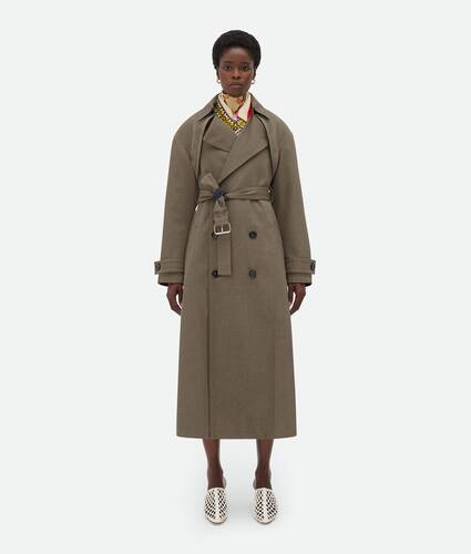 Burberry Detachable Hood Herringbone Wool Tailored Coat , Size: 48, Brown