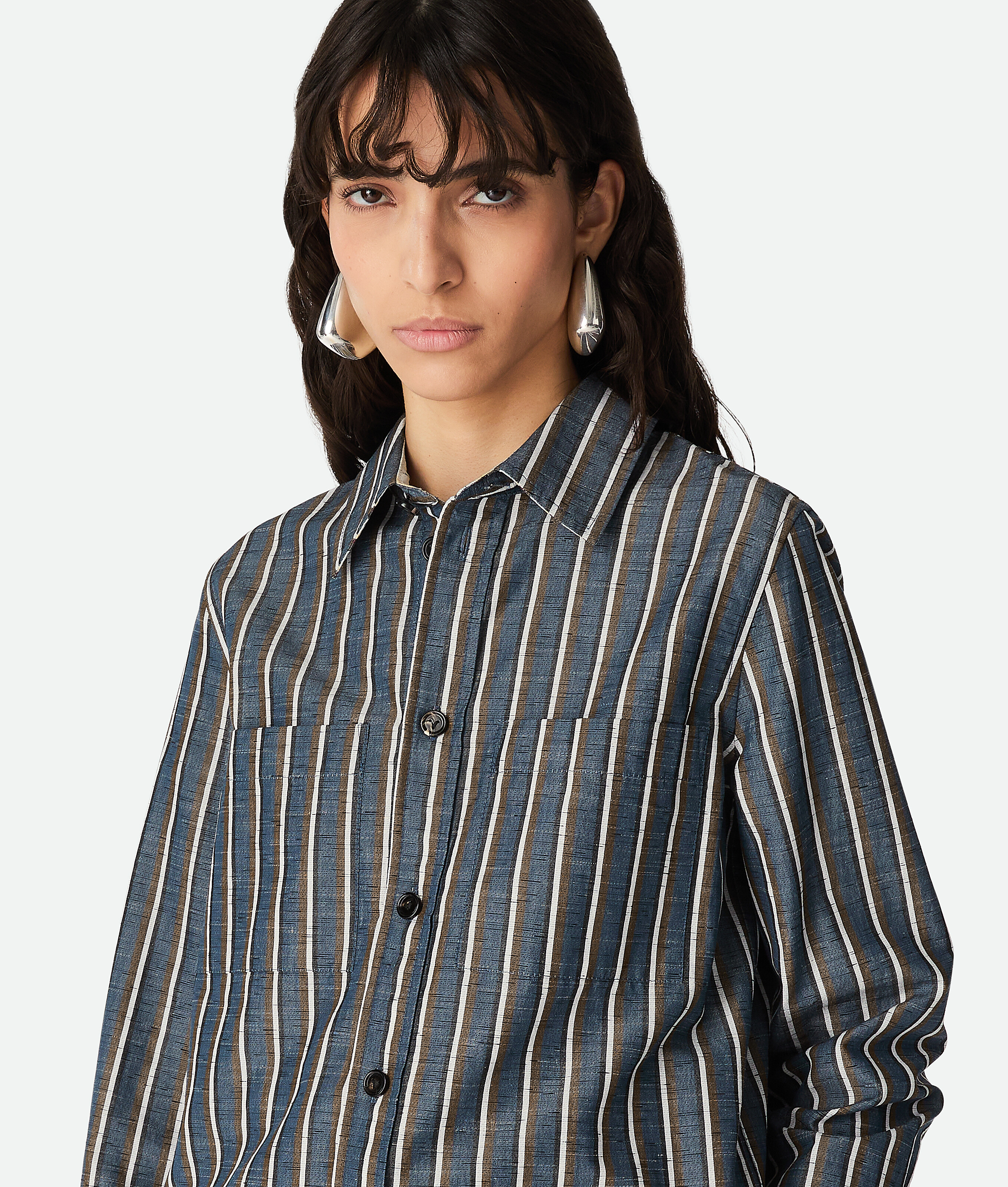 Bottega Veneta Gestreiftes Hemd Aus Baumwolle Und Leinen In Gray
