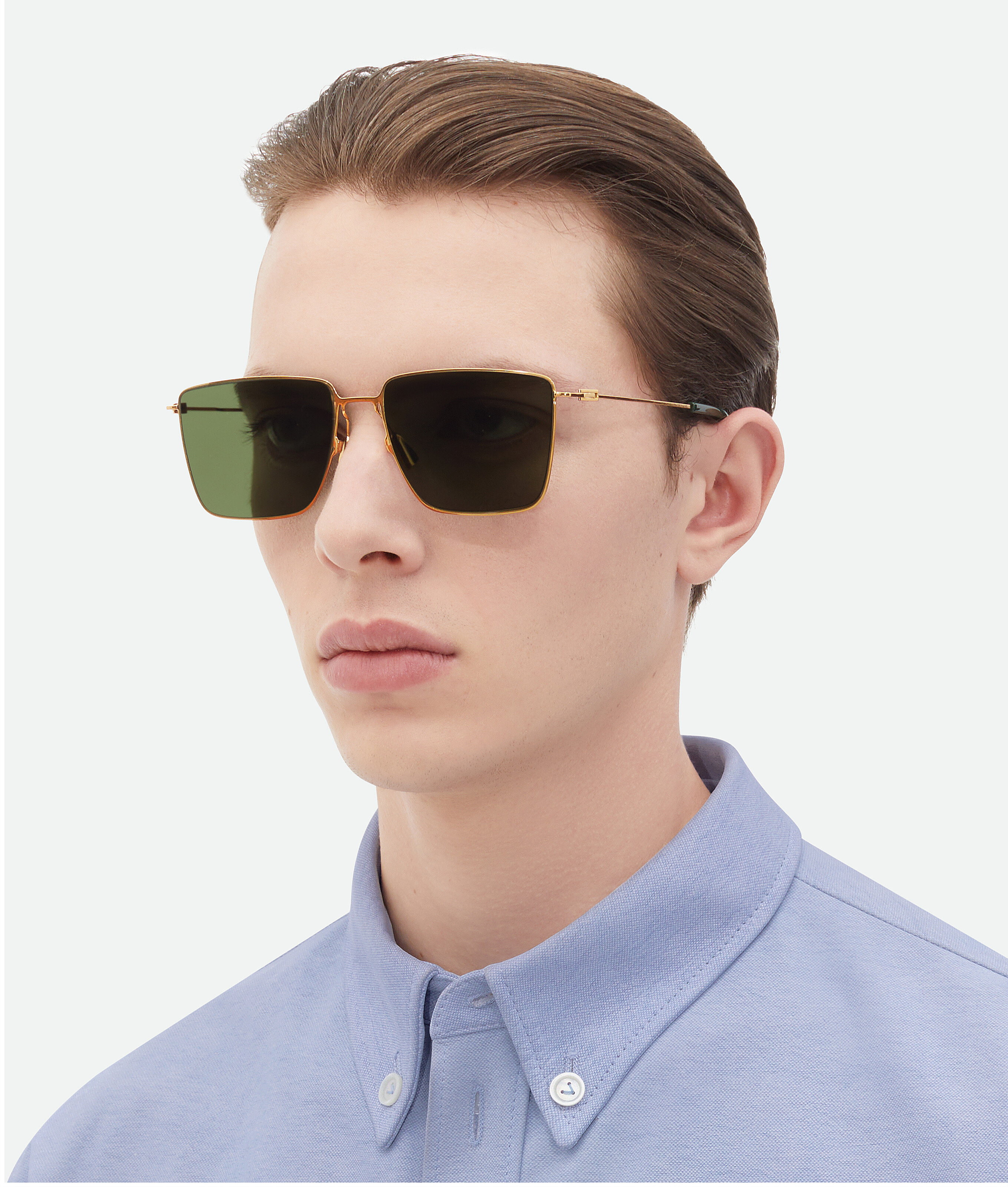 Shop Bottega Veneta Ultrathin Metal Rectangular Sunglasses In Green