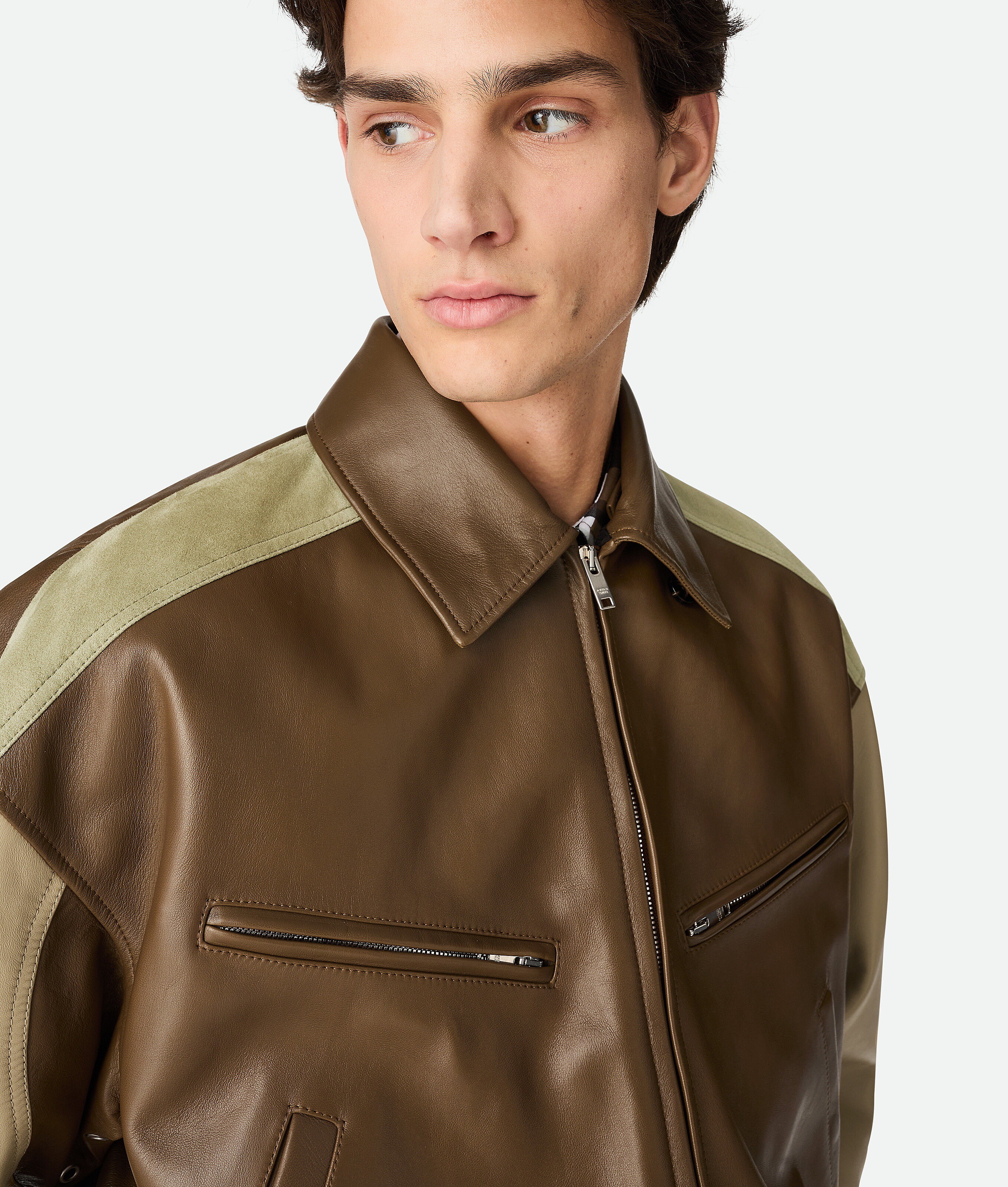 Bottega Veneta Multicolor Leather Bomber Jacket In Brown