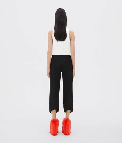 Curved Shape Compact Wool Trousers