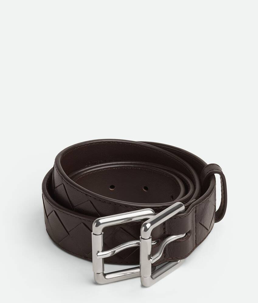 Bottega Veneta® Men's Intrecciato Double Buckle Belt in Fondant