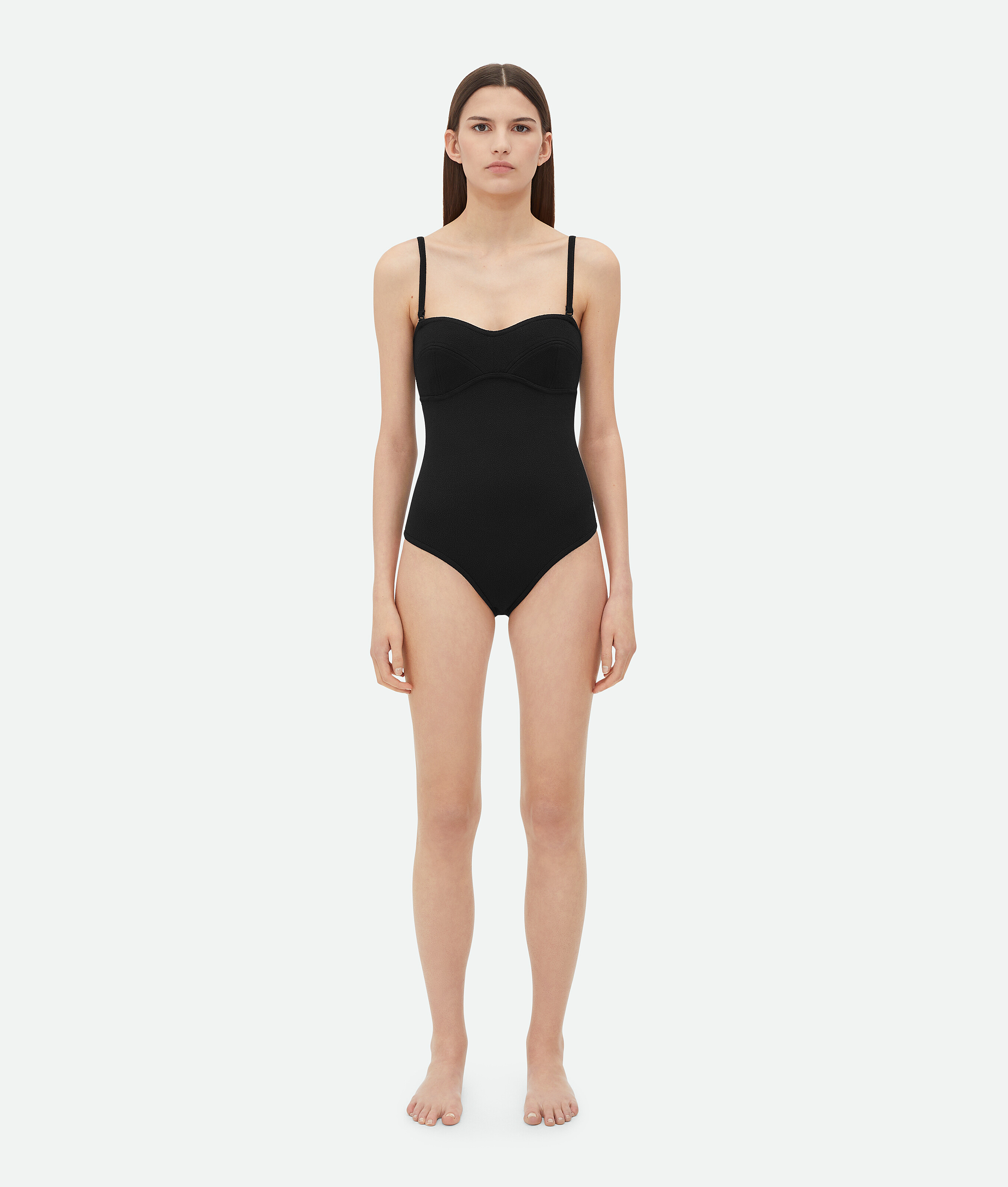Bottega Veneta Textured Nylon Bustier Bodysuit In Black