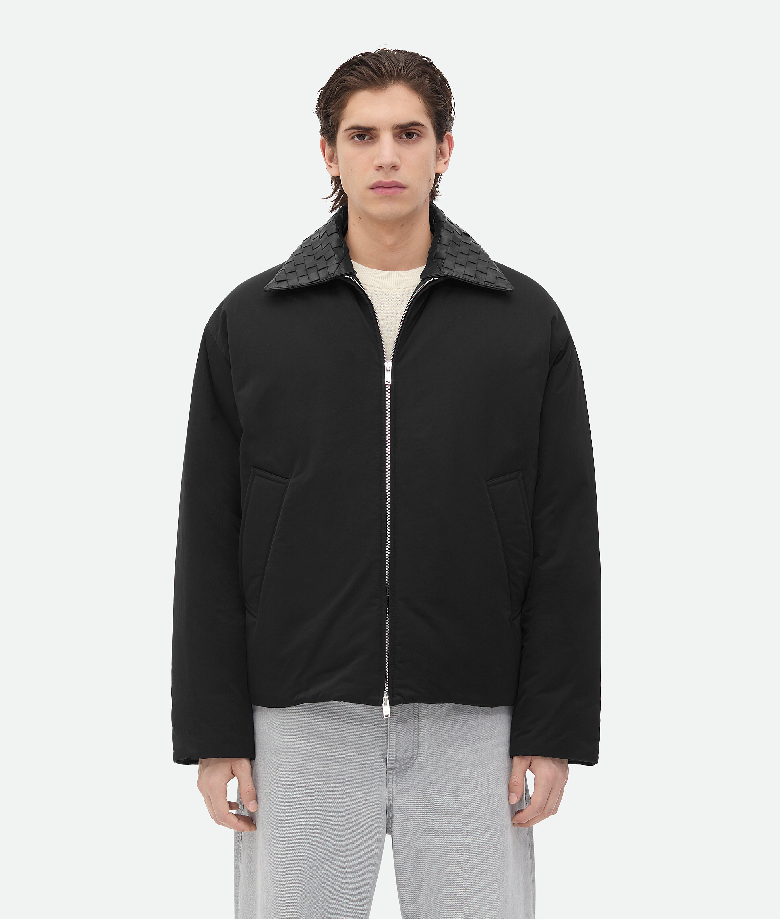 Shop Bottega Veneta Tech Nylon Puffer Jacket In Black