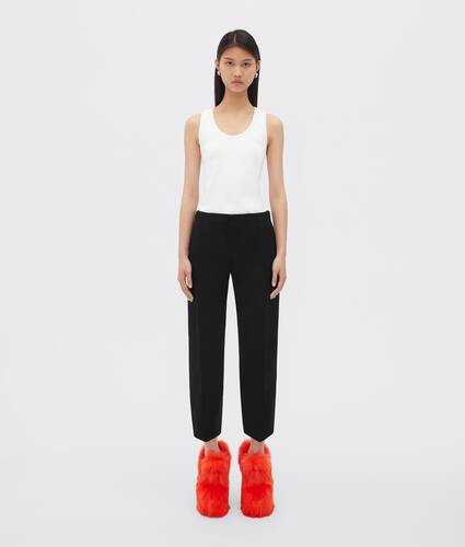 Curved Shape Compact Wool Trousers