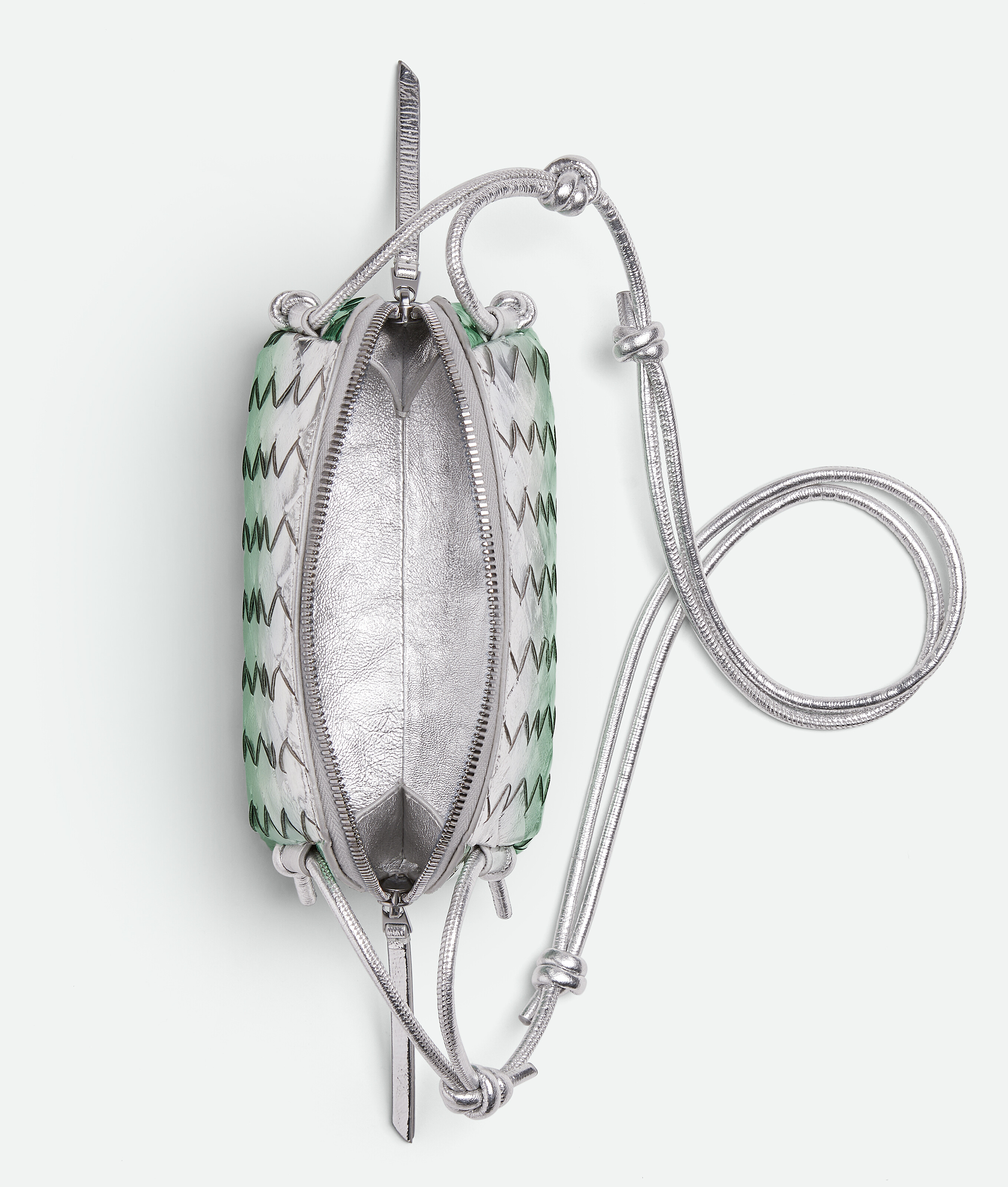 Bottega Veneta Pochette Concert In Silver/fresh Mint