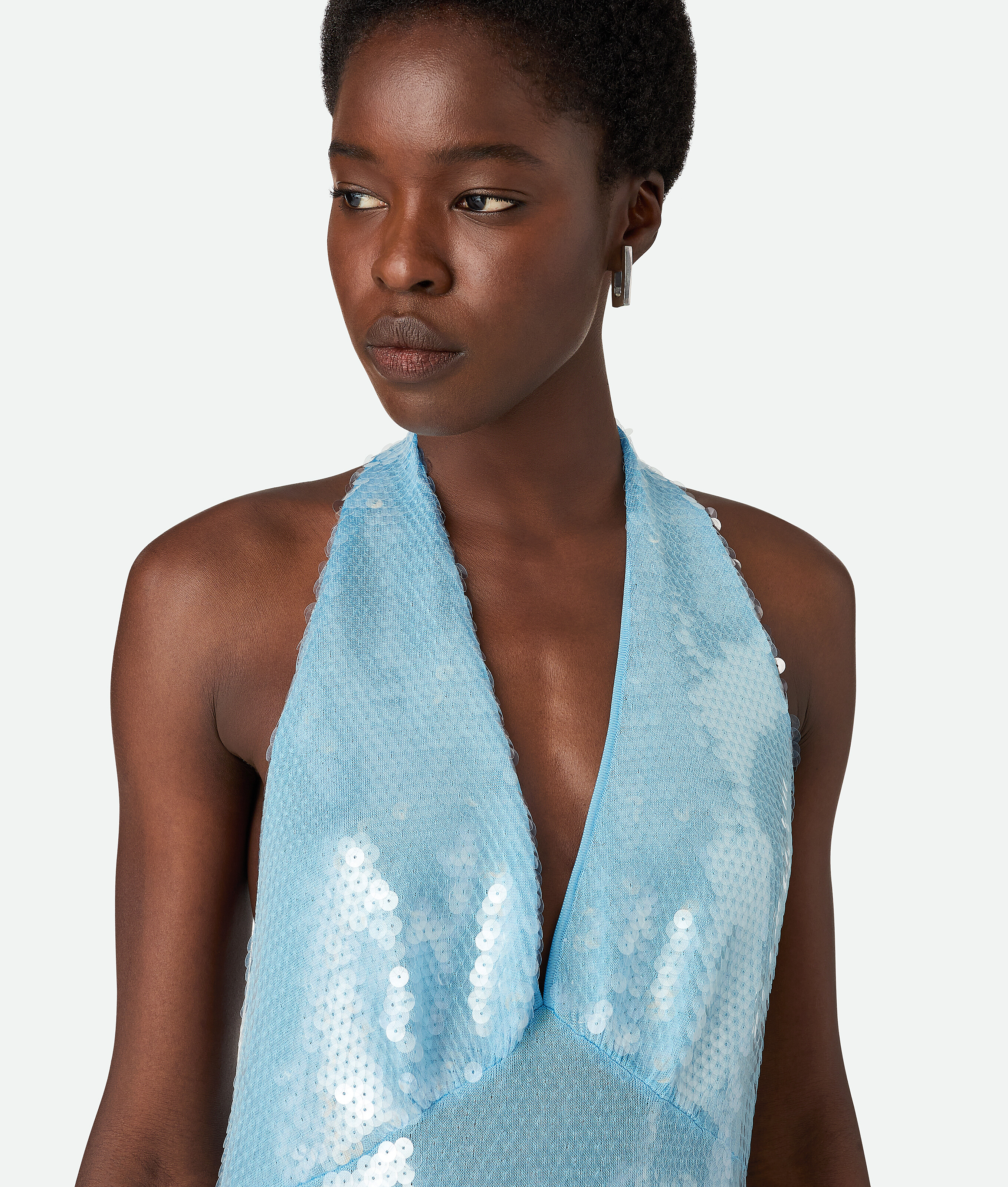 Bottega Veneta Light Viscose Sequins Dress In Blue