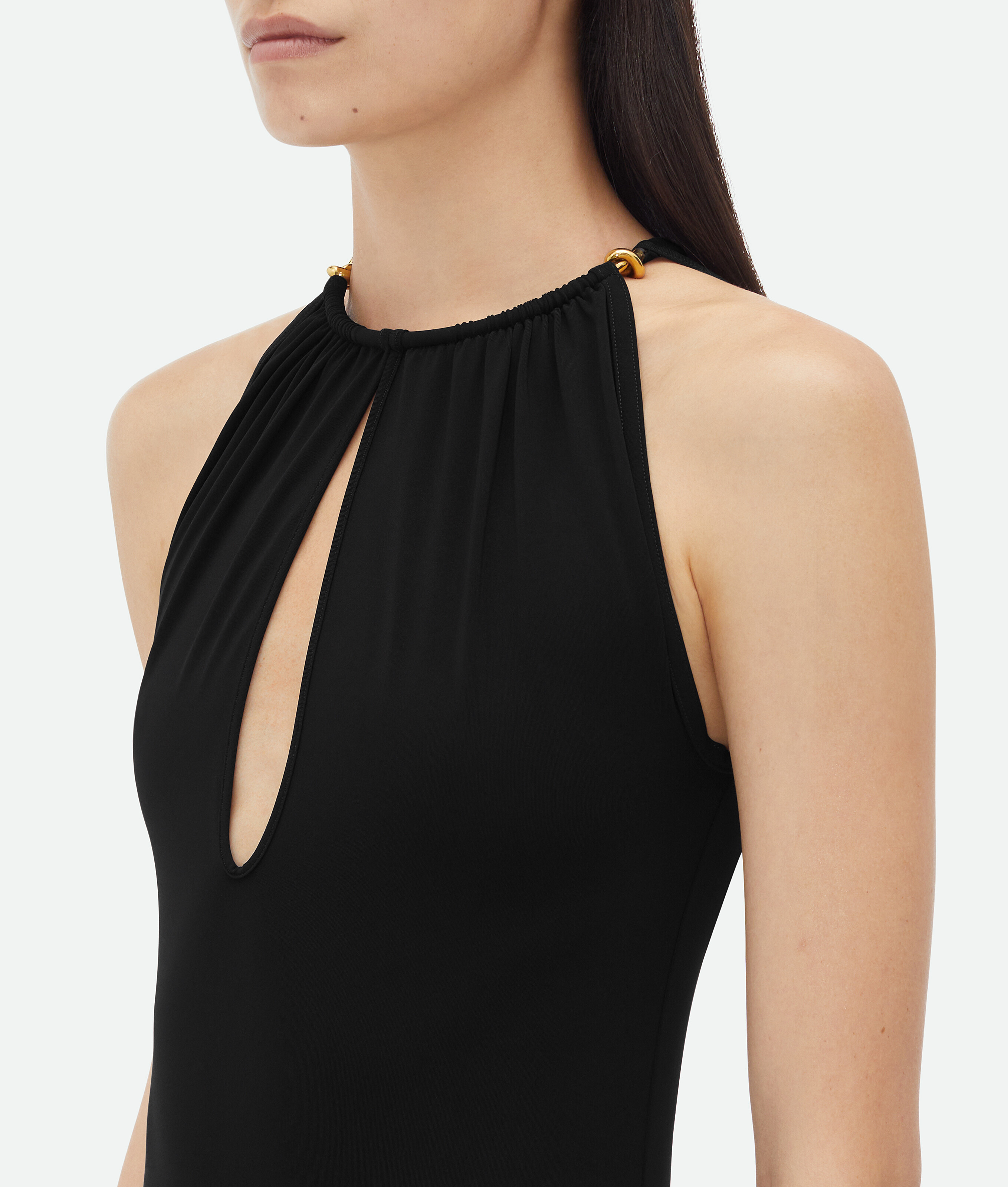 Shop Bottega Veneta Stretch Nylon Swimsuit With Knot Detail At Neck In Black
