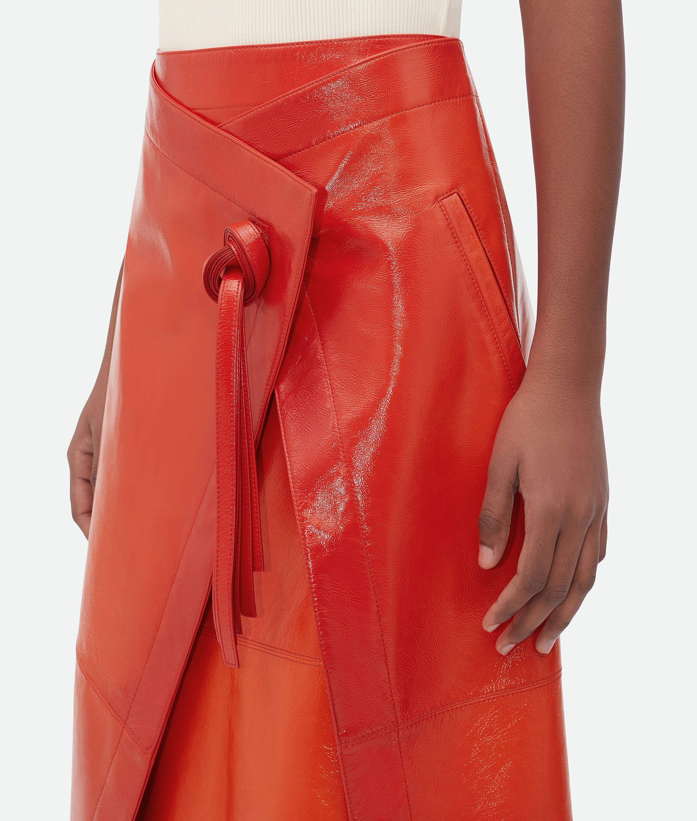 Shop Bottega Veneta Dégradé Effect Leather Skirt In Orange