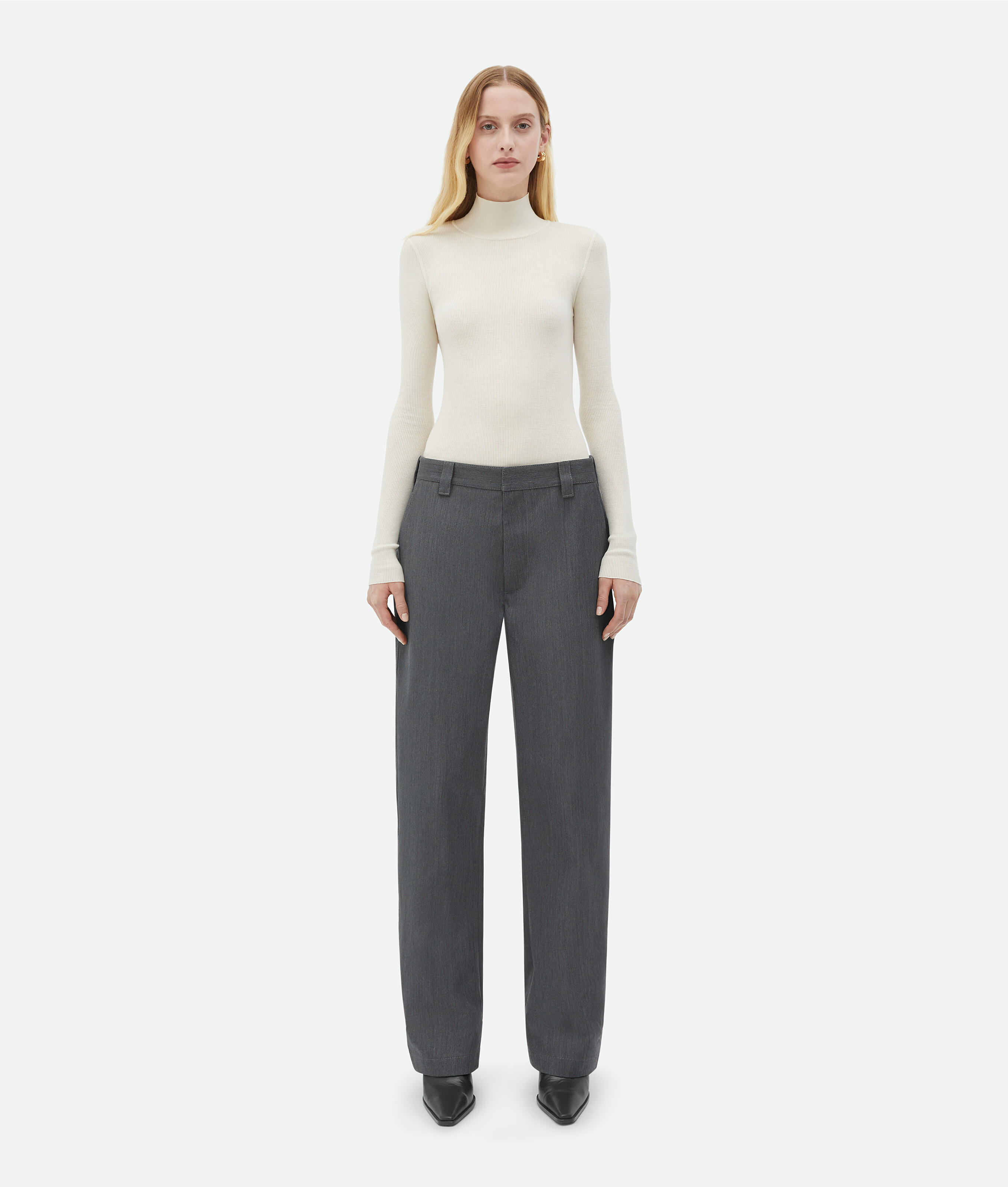 Bottega Veneta Bonded Wool And Cotton Tapered Trousers In Grey