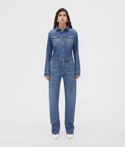 Display a large version of the product image 1 - Medium Washed Mid Rise Straight Denim
