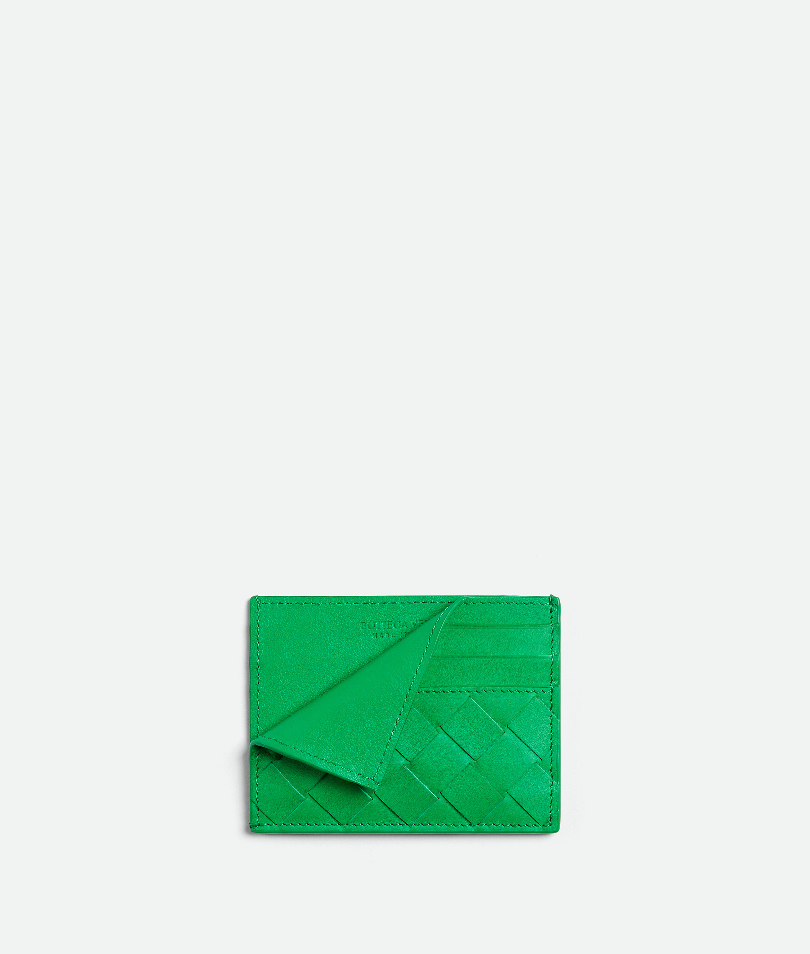 Shop Bottega Veneta Intrecciato Credit Card Case In Green