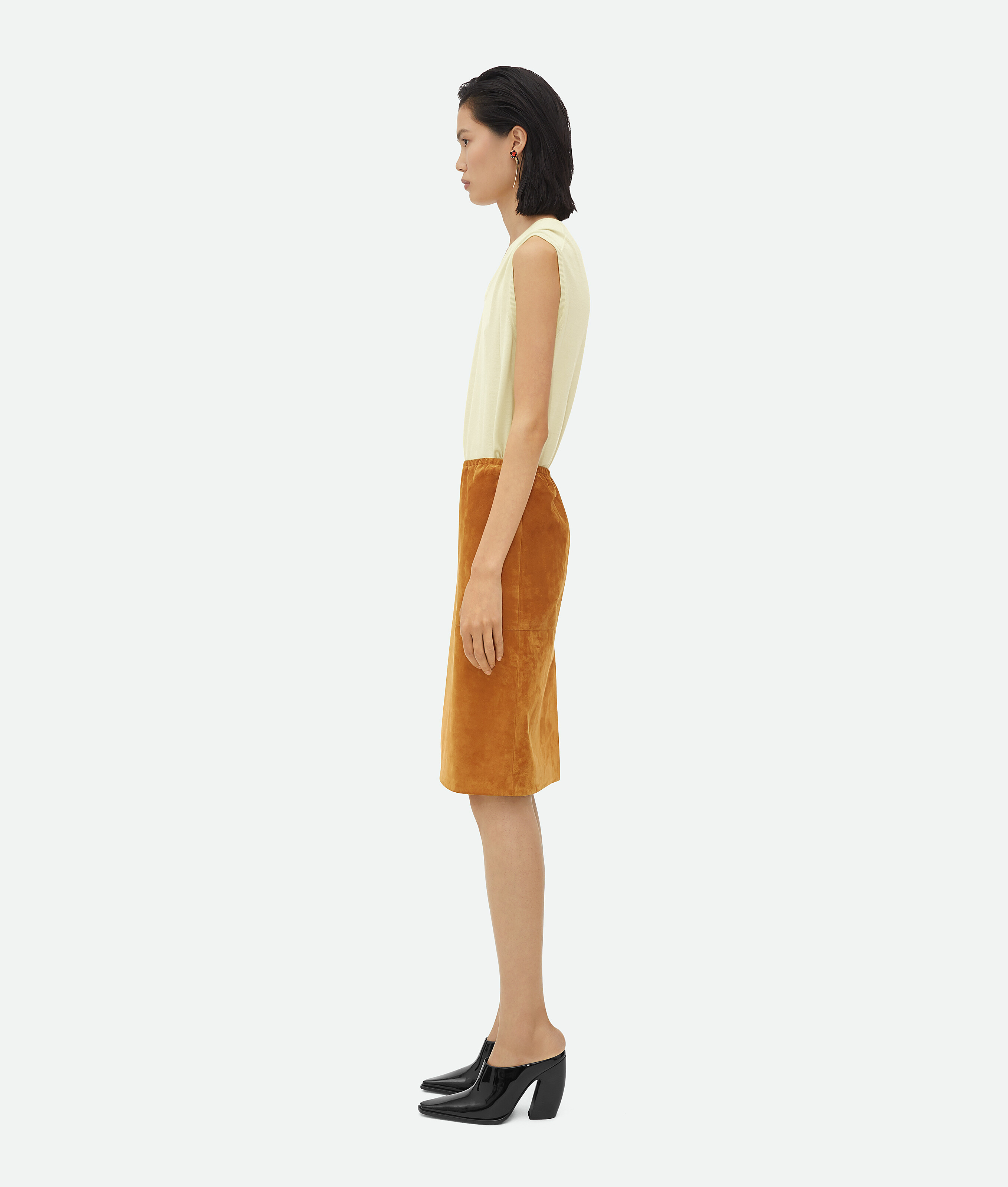 Shop Bottega Veneta Suede Leather Skirt In Peanut Butter