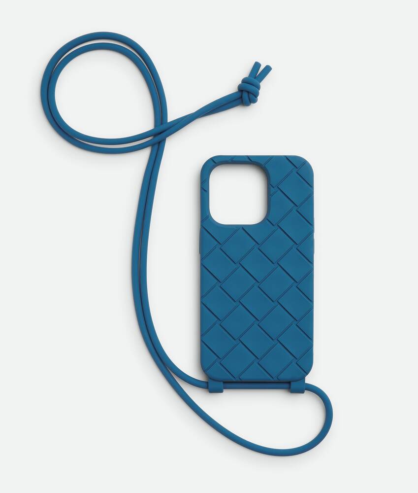 Bottega Veneta® Men's iPhone 14 Pro Case On Strap in Deep pacific